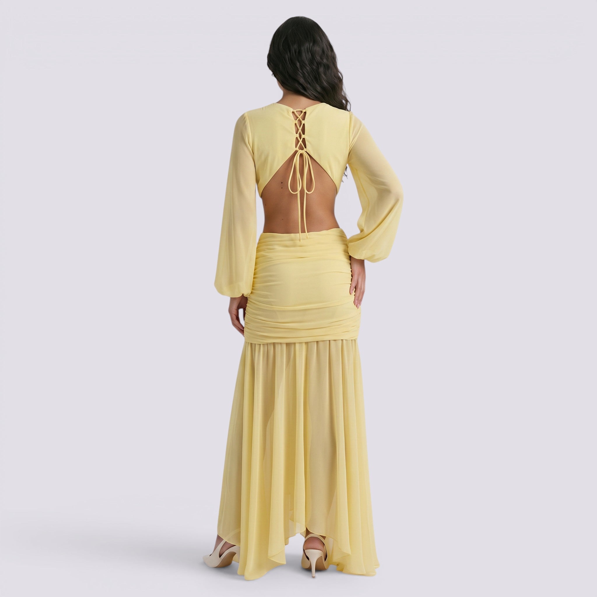 Abito Lungo Donna Maniche Lunghe Scollo a V da Cerimonia
