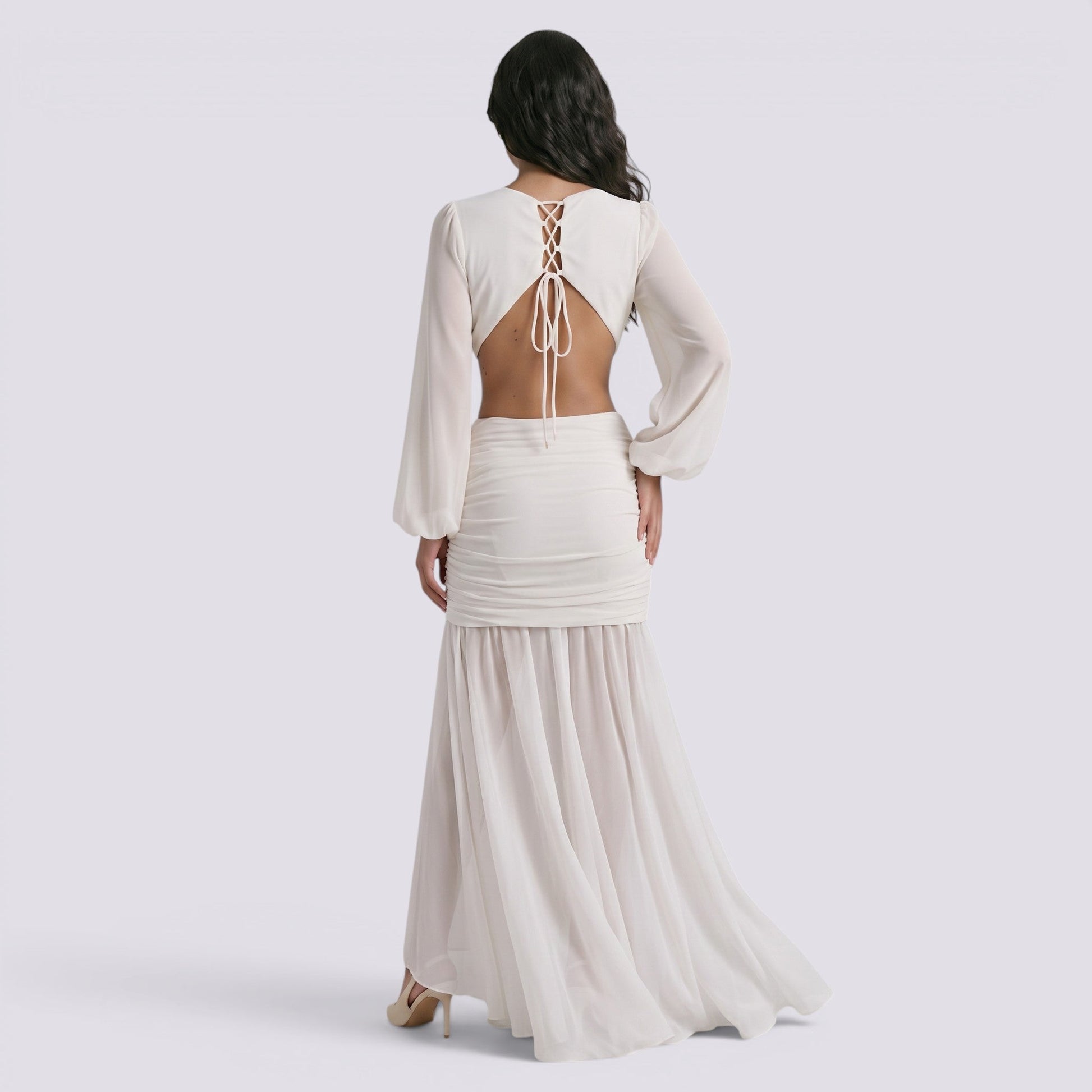 Abito Lungo Donna Maniche Lunghe Scollo a V da Cerimonia
