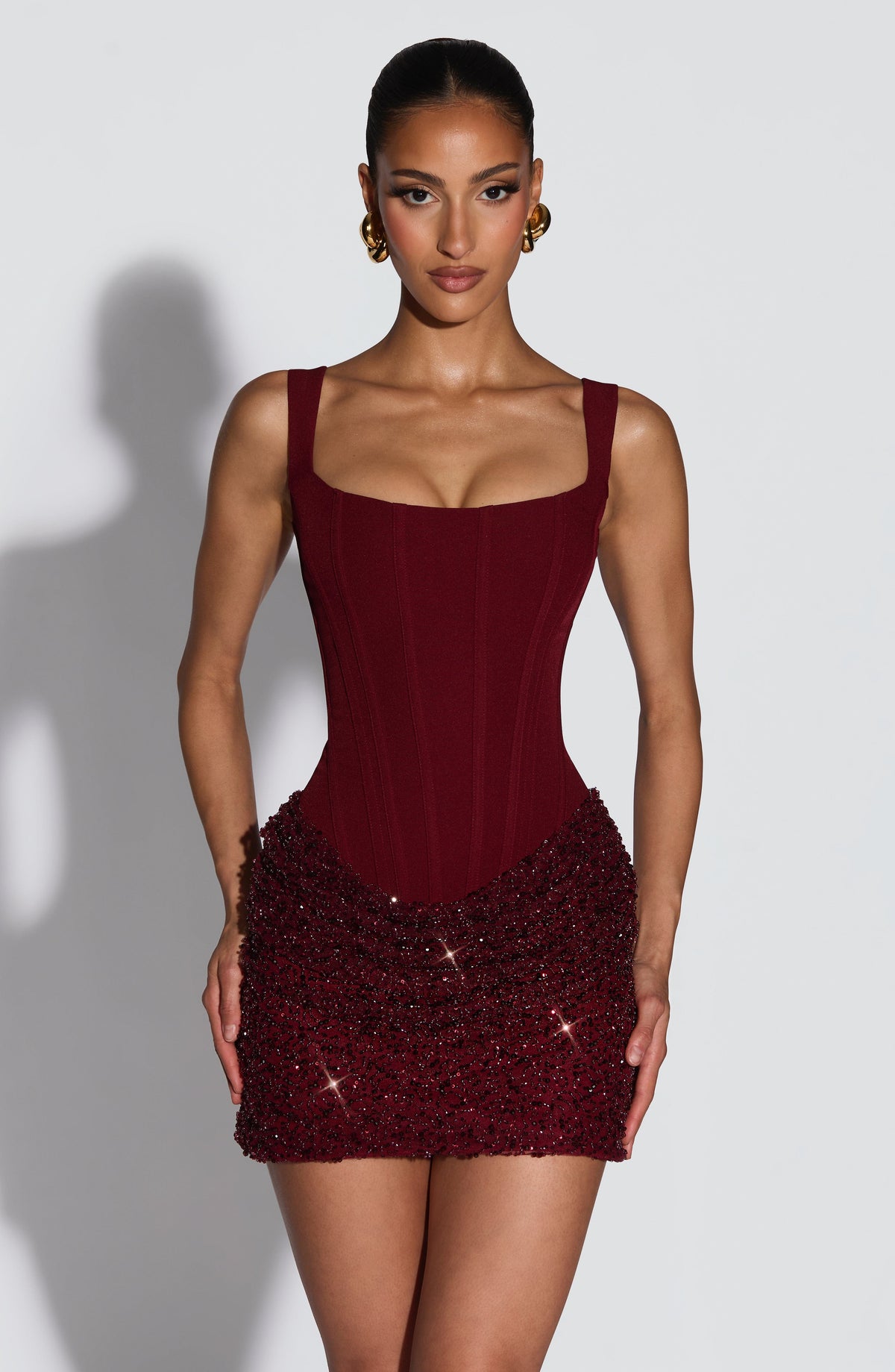 Abito Donna Corto in Paillettes Corsetto da Sera Scollo Quadrato