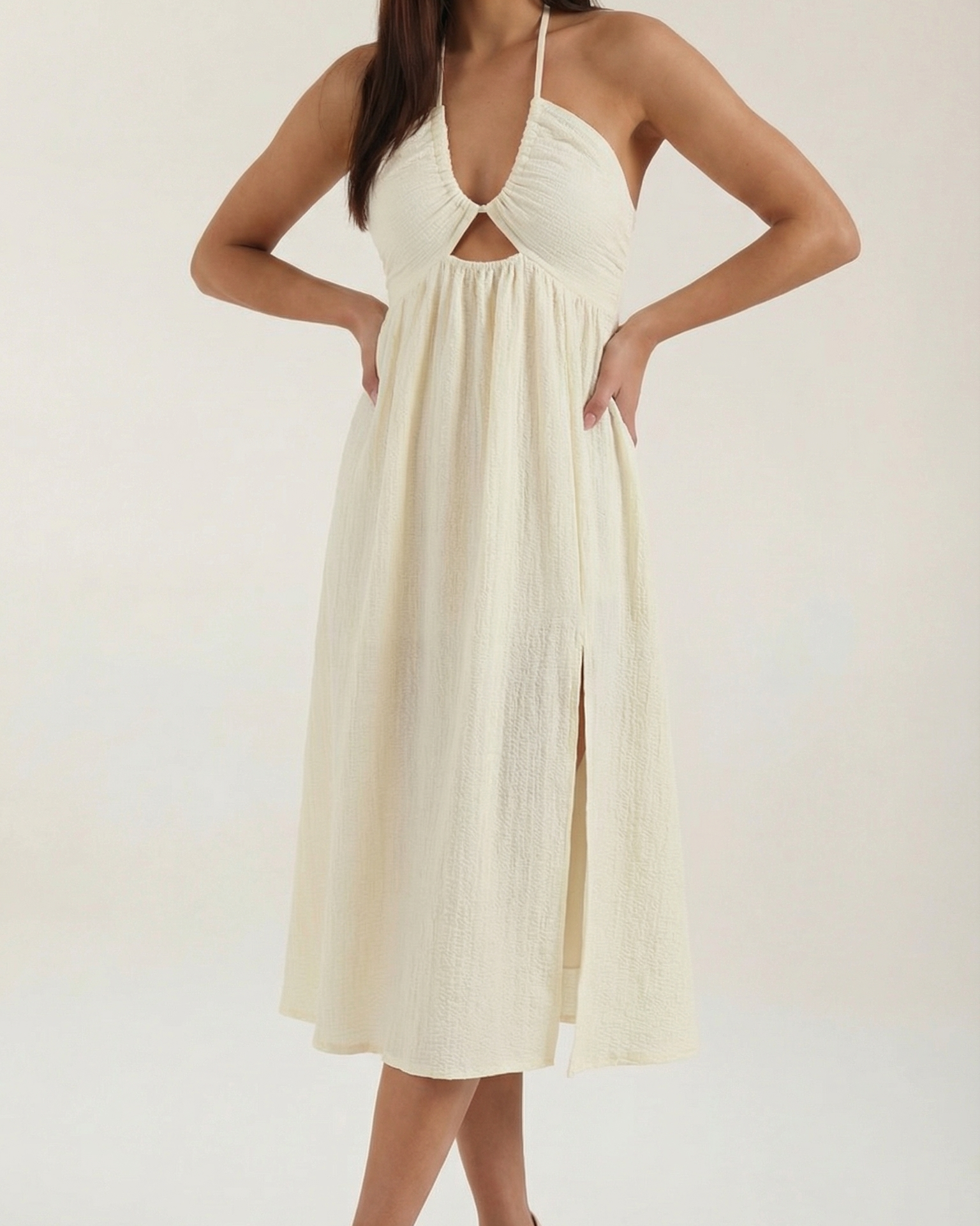 Abito Midi Donna Cut-Out Spacco Laterale Leggero Estivo