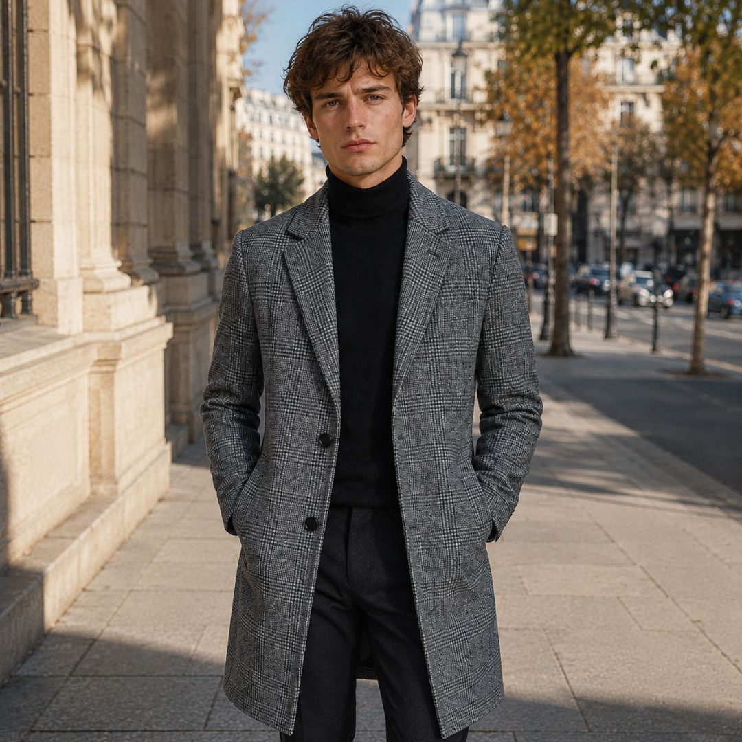 Cappotto Uomo Lungo Principe di Galles Revers Dentellati