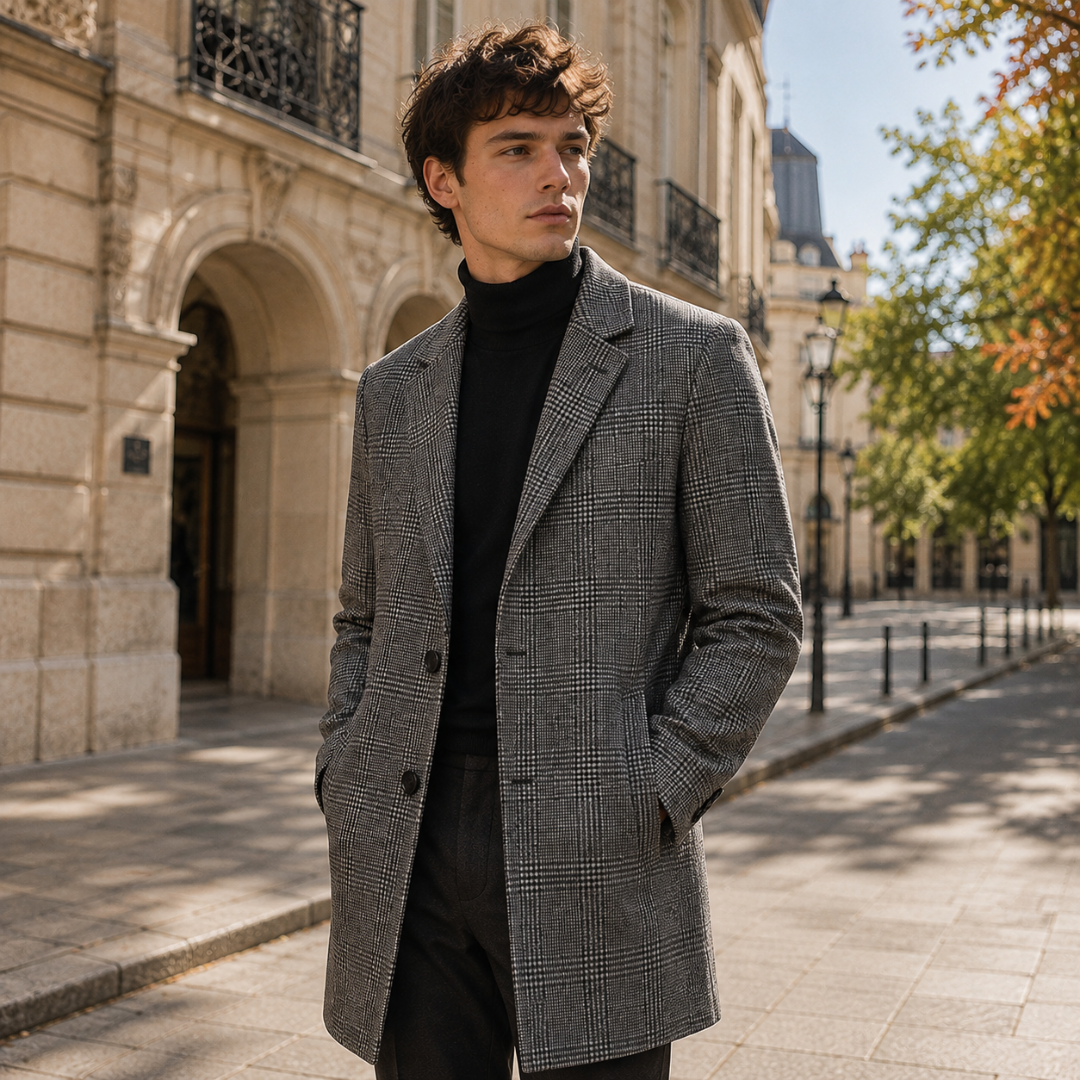 Cappotto Uomo Lungo Principe di Galles Revers Dentellati