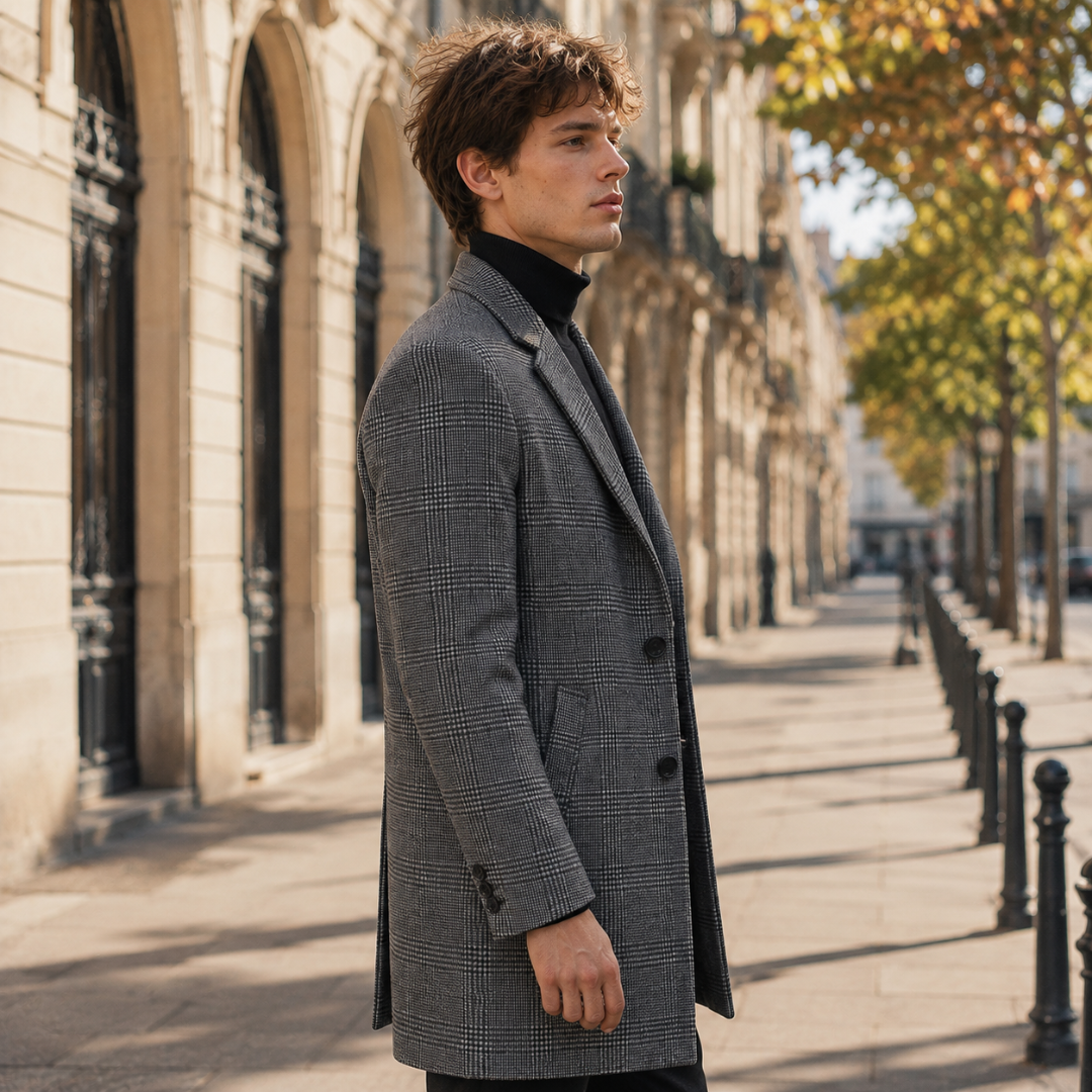 Cappotto Uomo Lungo Principe di Galles Revers Dentellati