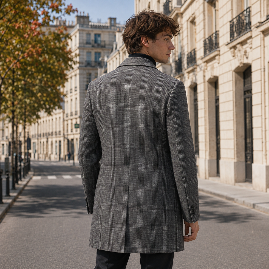 Cappotto Uomo Lungo Principe di Galles Revers Dentellati