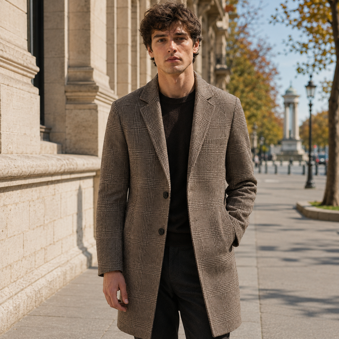 Cappotto Uomo Lungo Principe di Galles Revers Dentellati