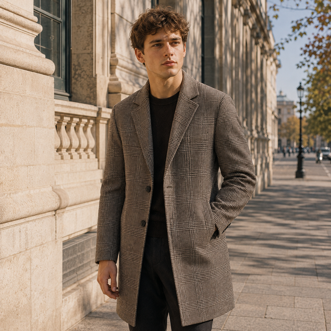 Cappotto Uomo Lungo Principe di Galles Revers Dentellati