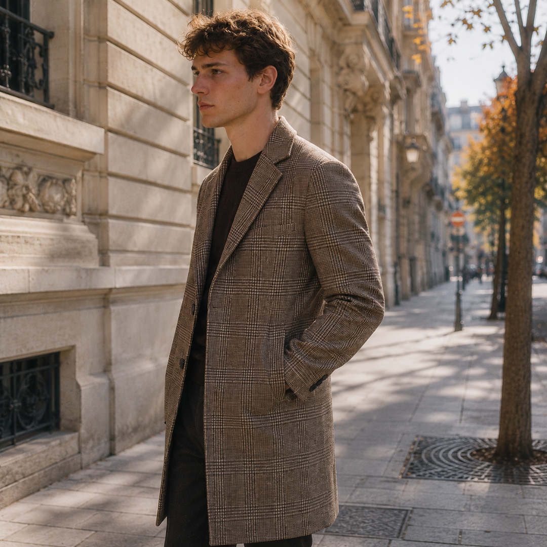 Cappotto Uomo Lungo Principe di Galles Revers Dentellati