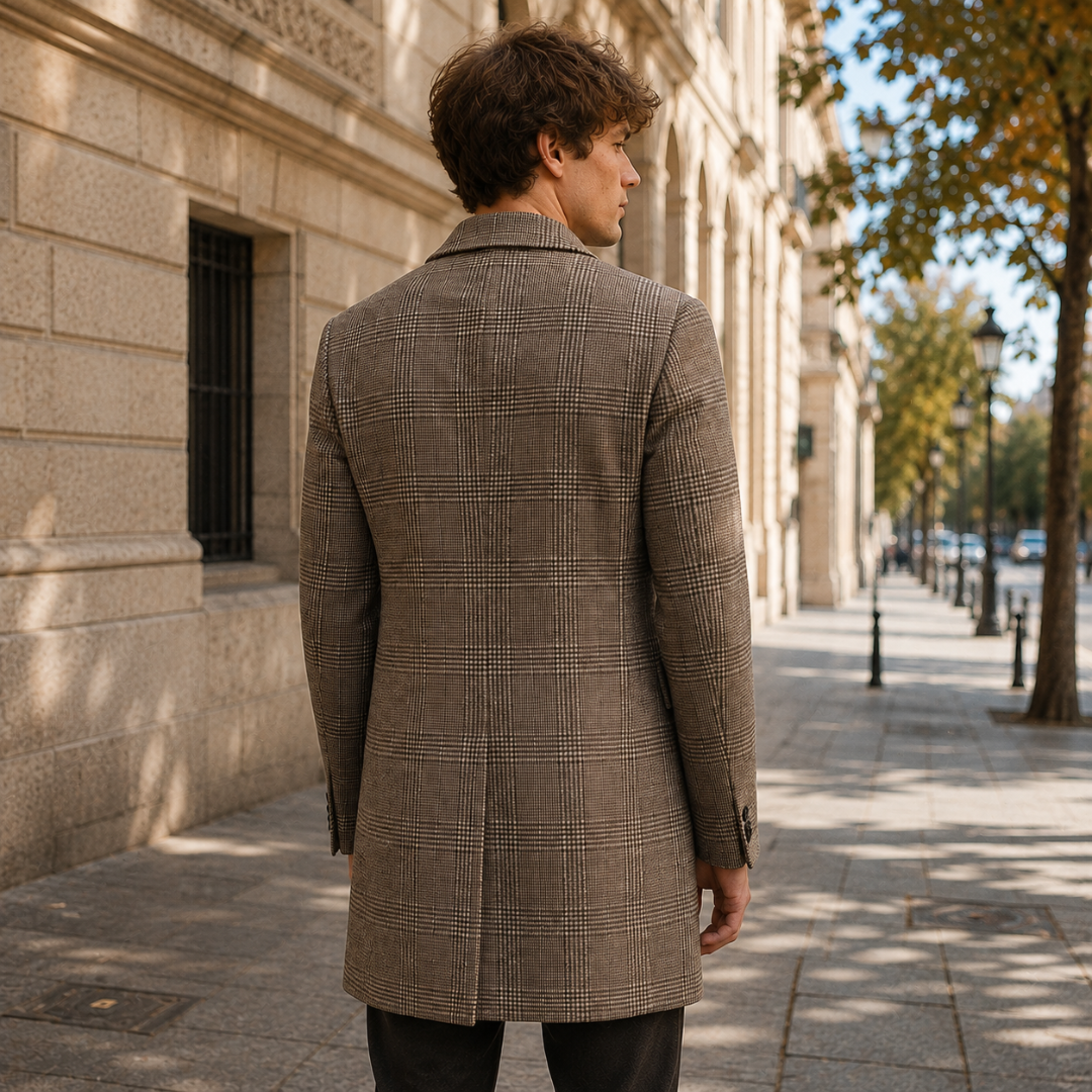Cappotto Uomo Lungo Principe di Galles Revers Dentellati