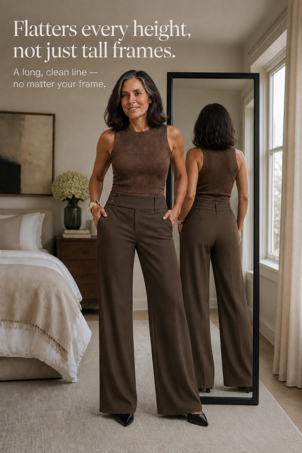 Pantaloni Donna Palazzo a Vita Alta Eleganti Fascia Larga