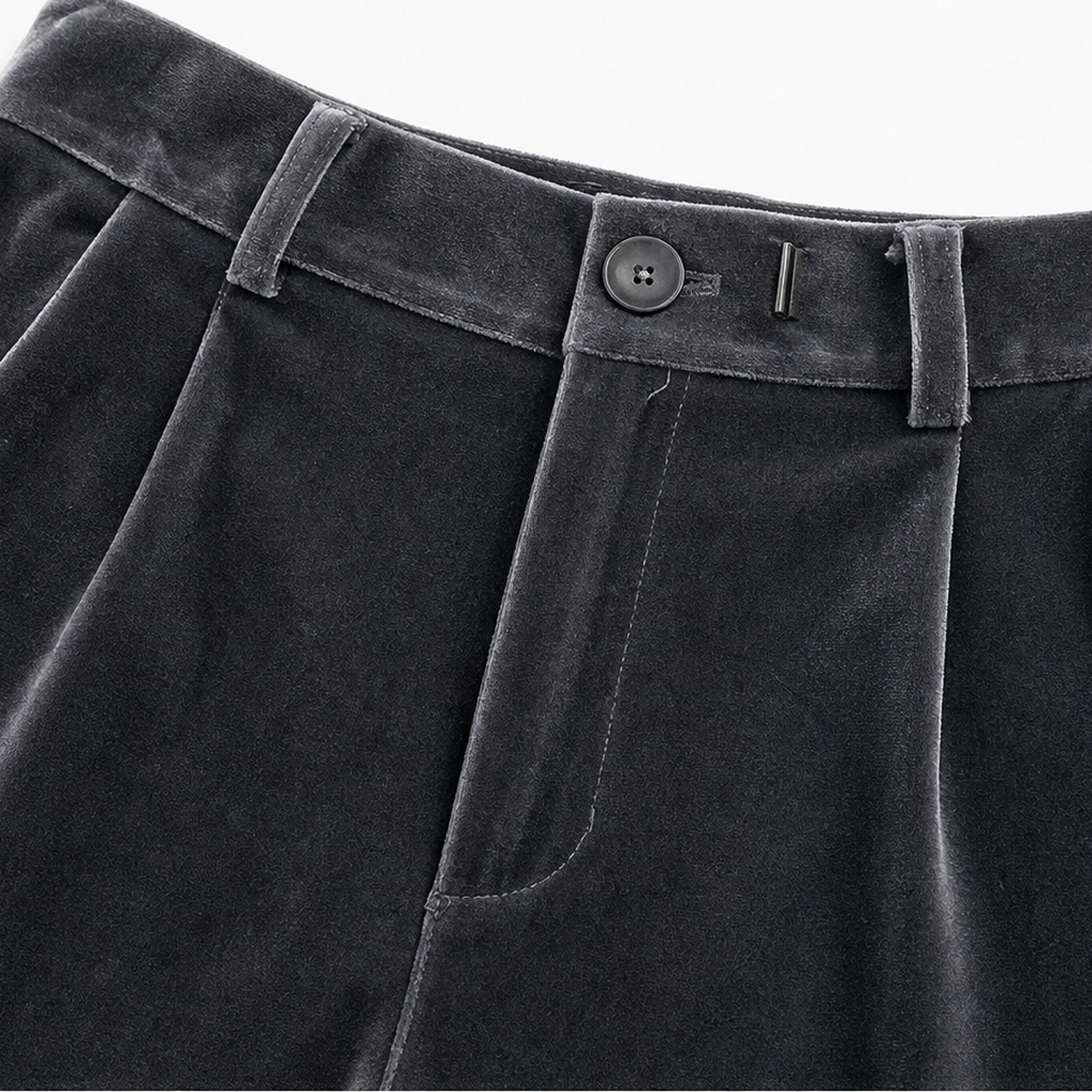 Pantaloni Donna Palazzo Effetto Velluto Vita Alta Elasticizzati