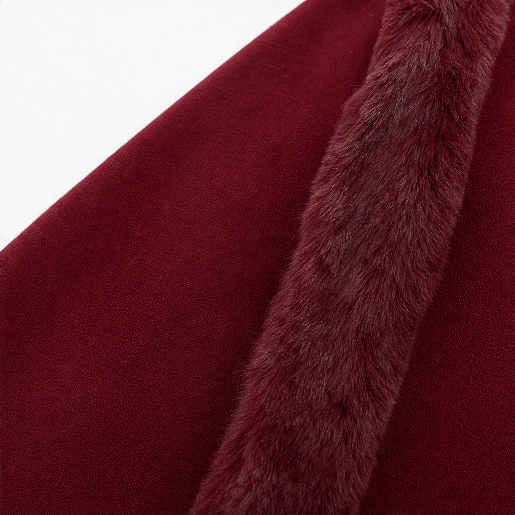 Mantella Donna in Maglia con Cappuccio Bordo Pelliccia Sintetica Lunga