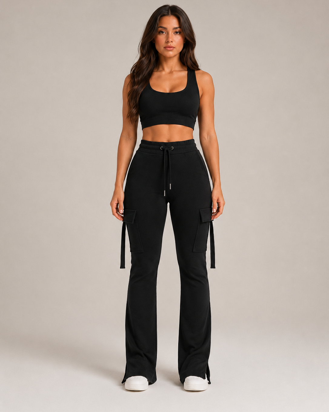 Pantaloni Cargo Donna con Coulisse Tasche Gamba Affusolata