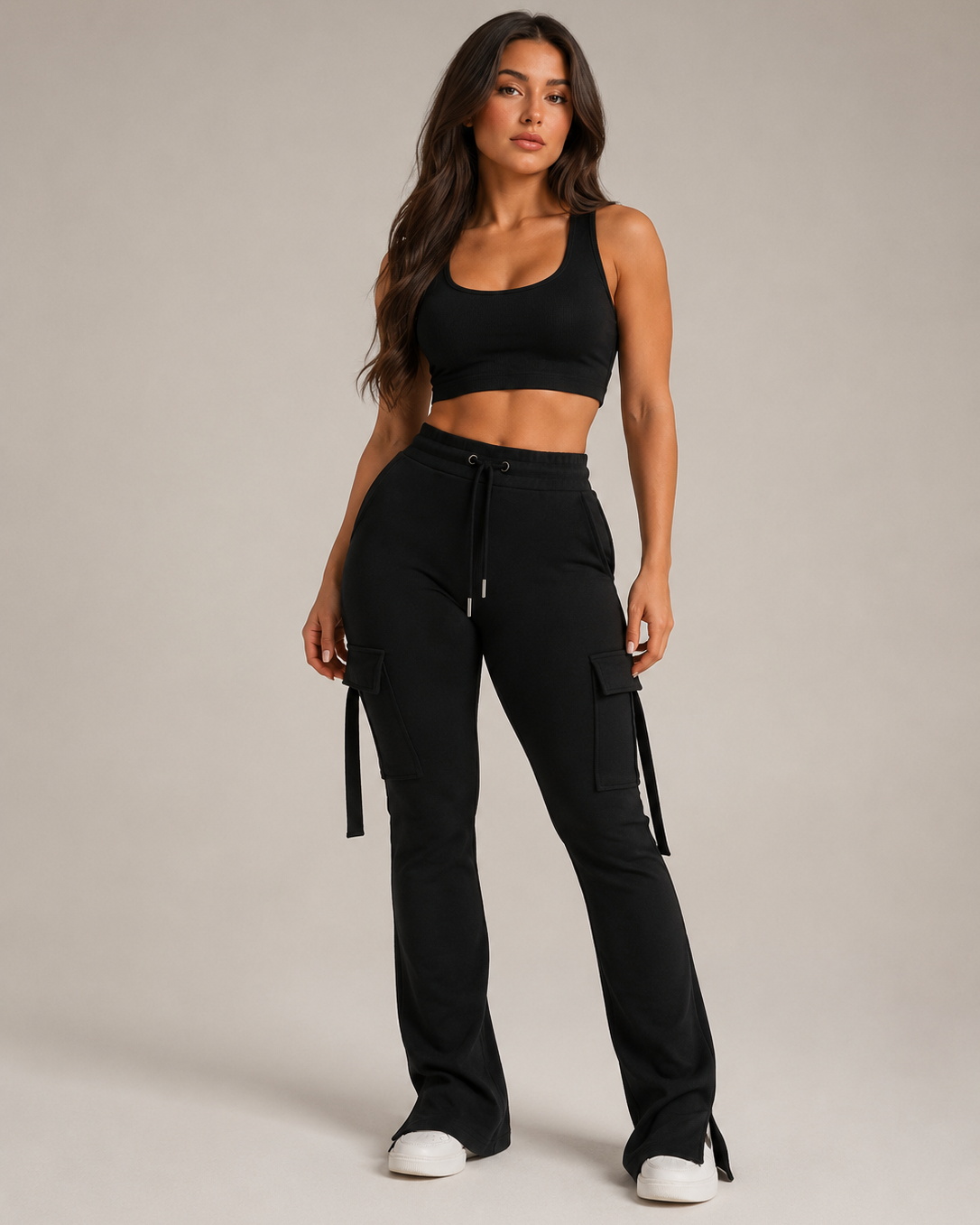 Pantaloni Cargo Donna con Coulisse Tasche Gamba Affusolata