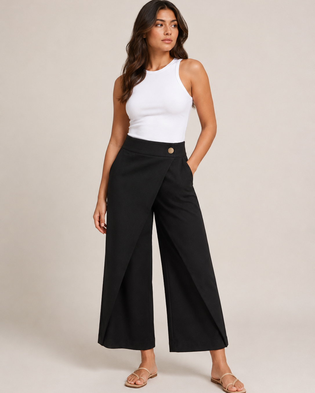 Pantaloni Donna in Cotone Gamba Dritta Vita Elastica
