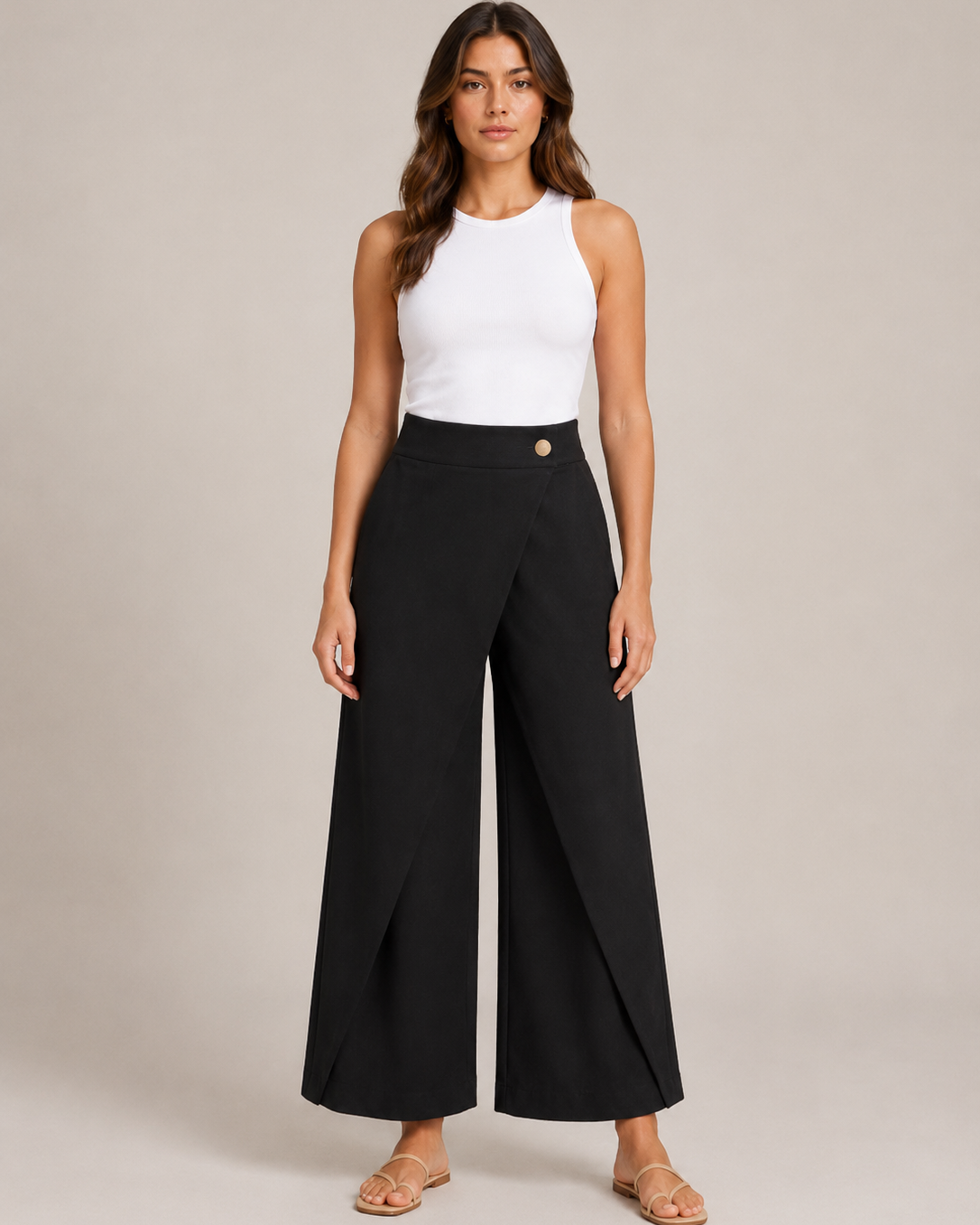 Pantaloni Donna in Cotone Gamba Dritta Vita Elastica