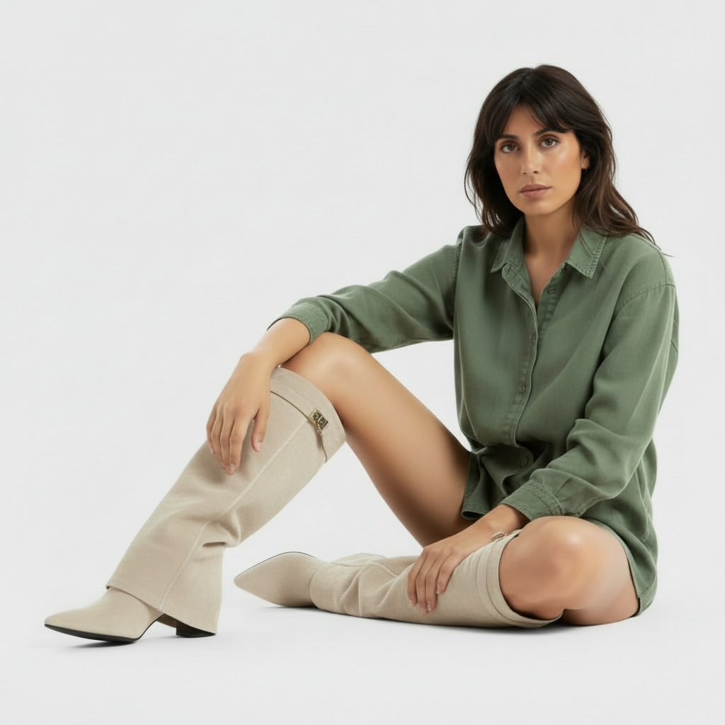 Aurazio Stivali Stelo Alto Camoscio Tacco Chunky per Donna