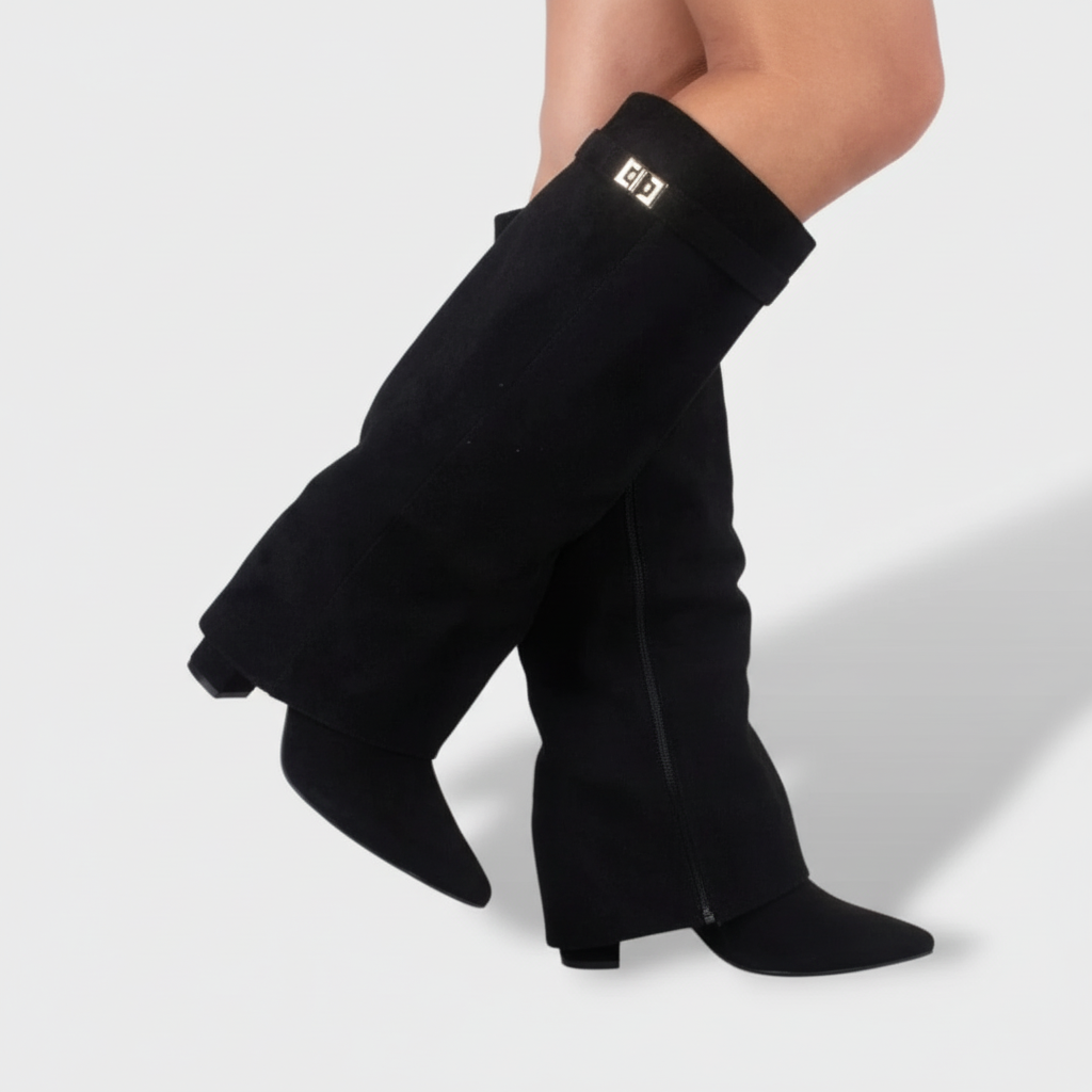 Aurazio Stivali Stelo Alto Camoscio Tacco Chunky per Donna
