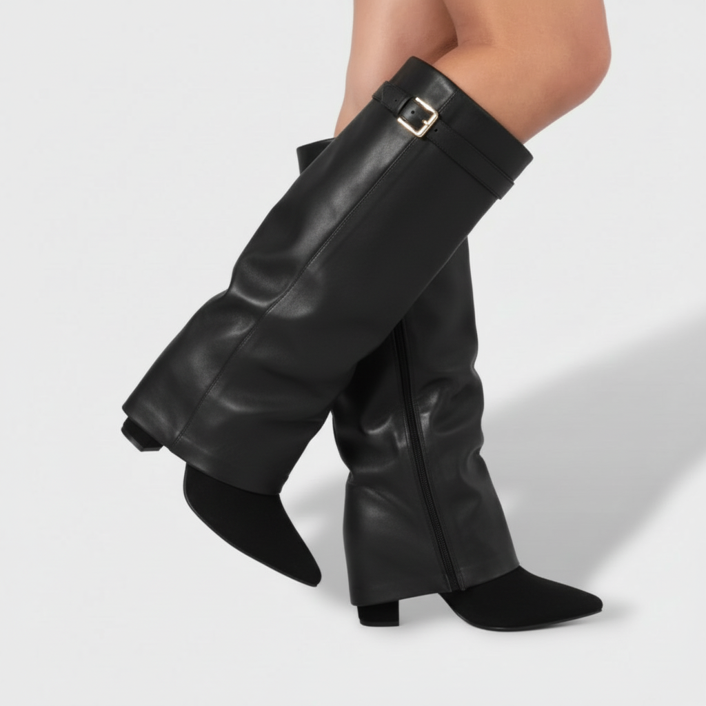 Aurazio Stivali Stelo Alto Camoscio Tacco Chunky per Donna