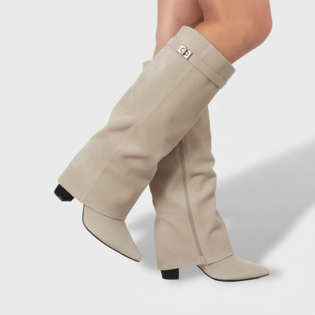Aurazio Stivali Stelo Alto Camoscio Tacco Chunky per Donna