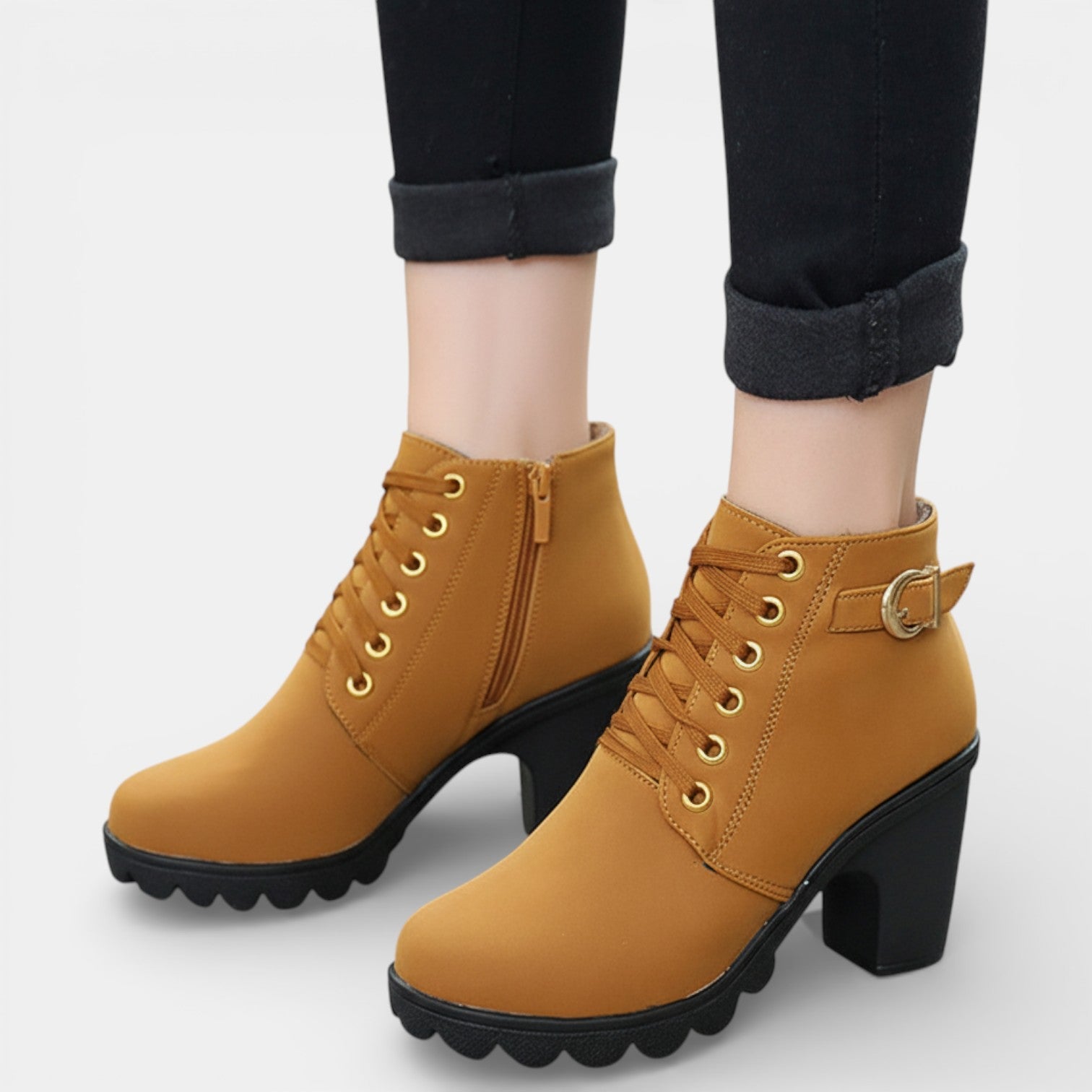 Aurazio Stivaletti Tacco Blocco Fibbie Decorative per Donna