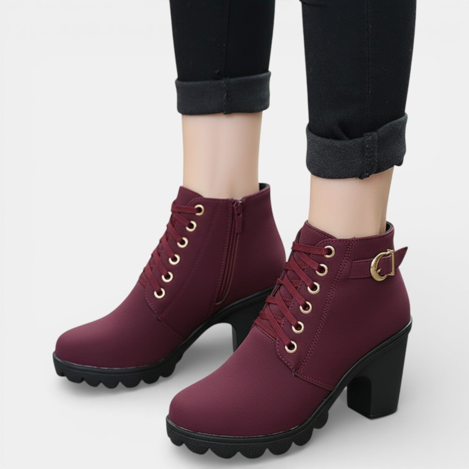 Aurazio Stivaletti Tacco Blocco Fibbie Decorative per Donna