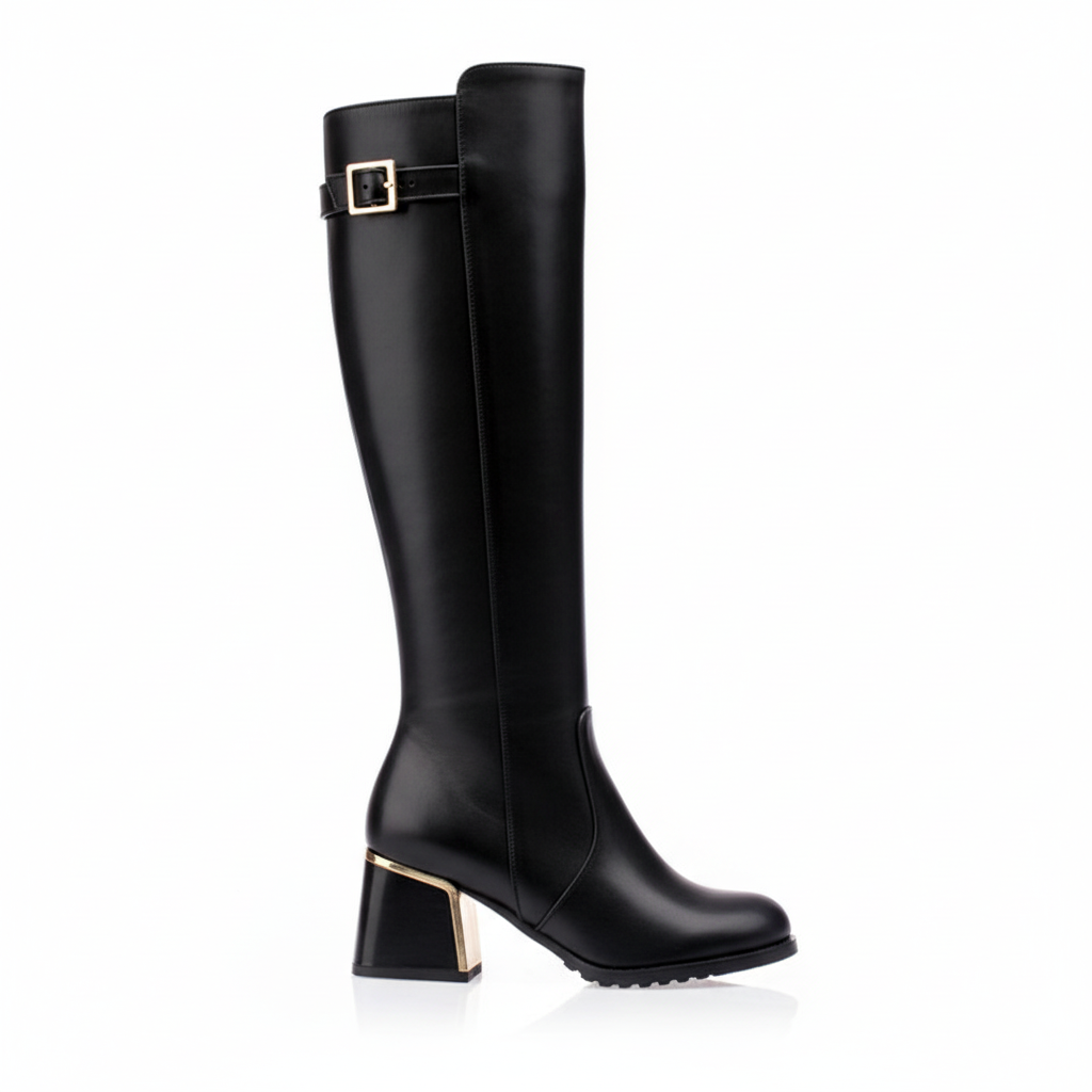 Stivali Donna Alti con Fibbia Stile Biker Eleganti