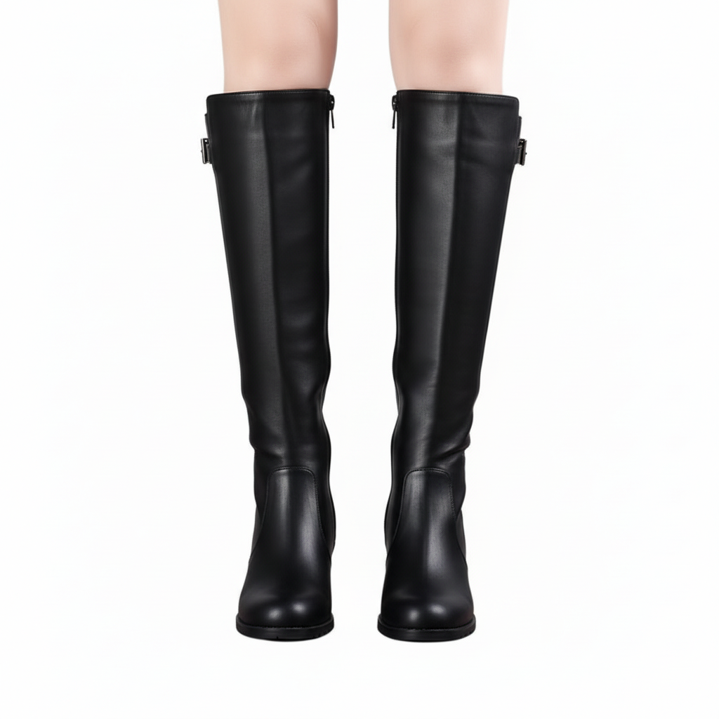 Stivali Donna Alti con Fibbia Stile Biker Eleganti