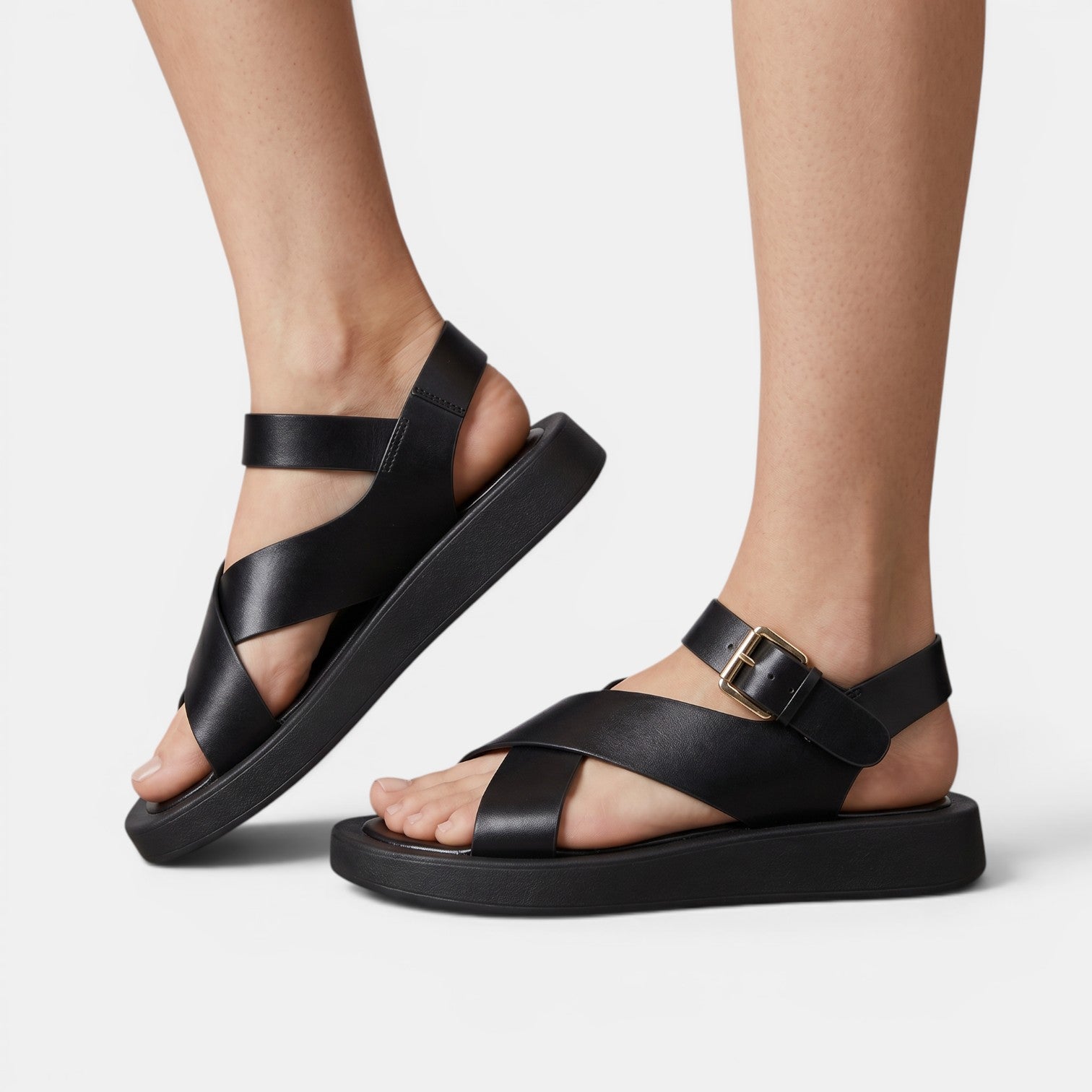 Aurazio Sandali Platform Pelle Incrocio Tacco Blocco per Donna