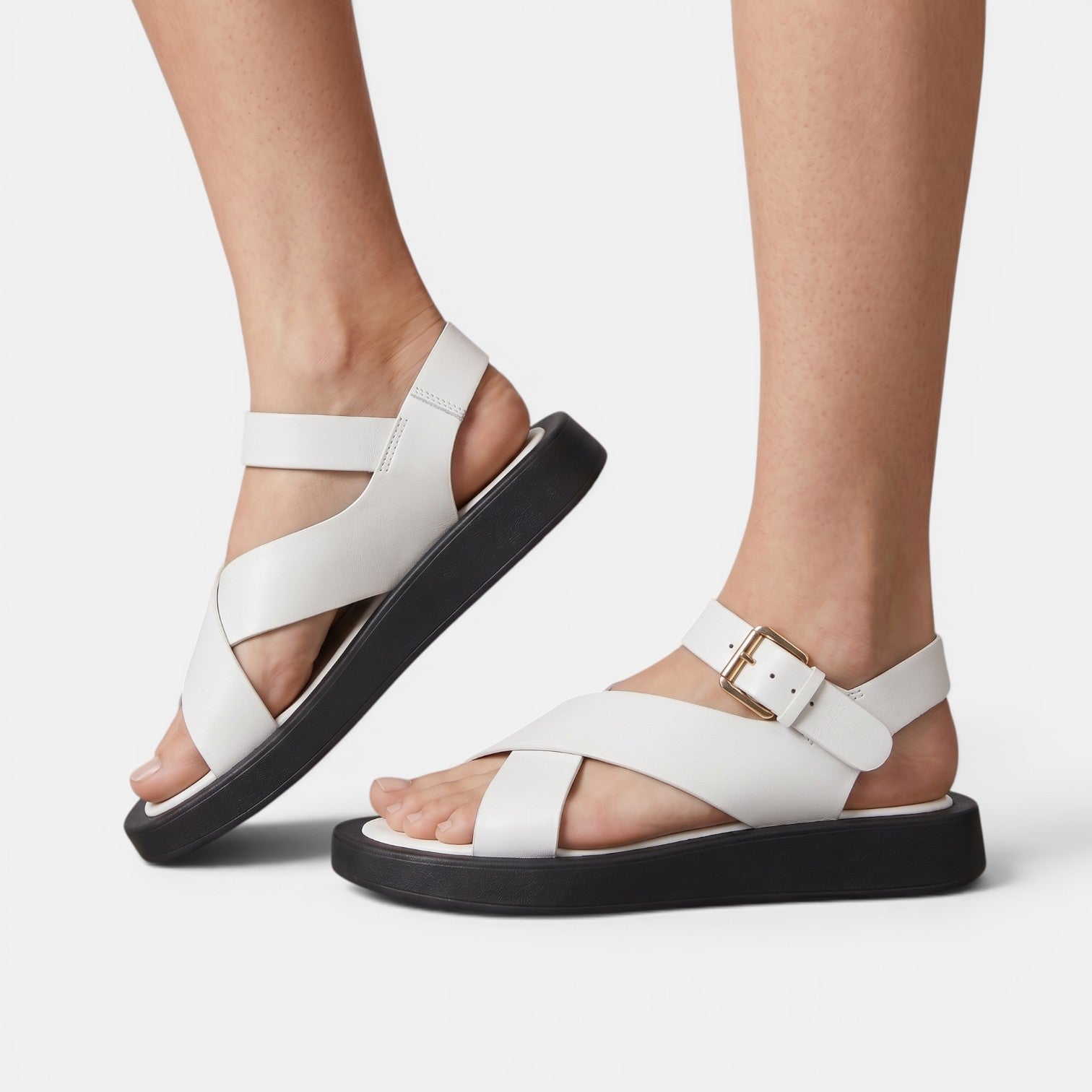 Aurazio Sandali Platform Pelle Incrocio Tacco Blocco per Donna