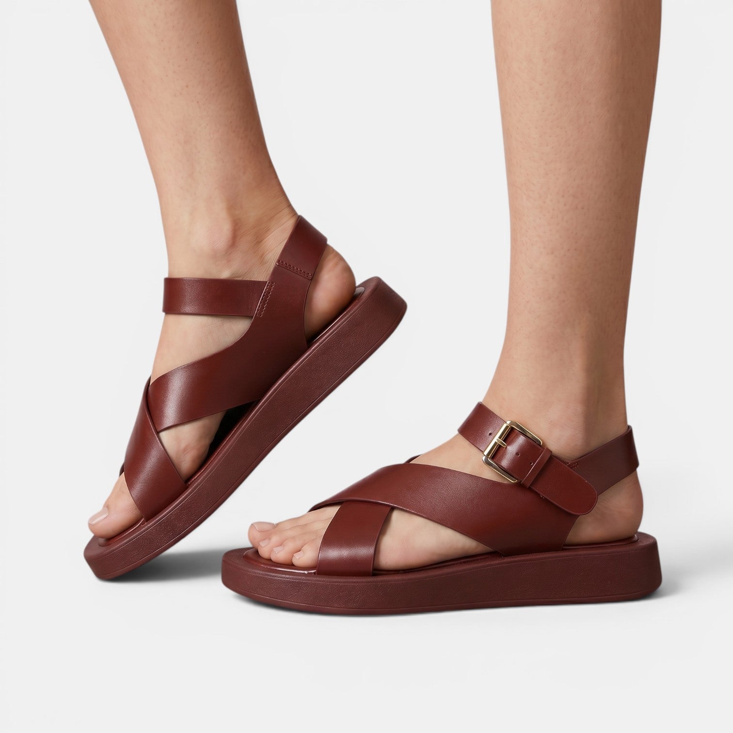 Aurazio Sandali Platform Pelle Incrocio Tacco Blocco per Donna