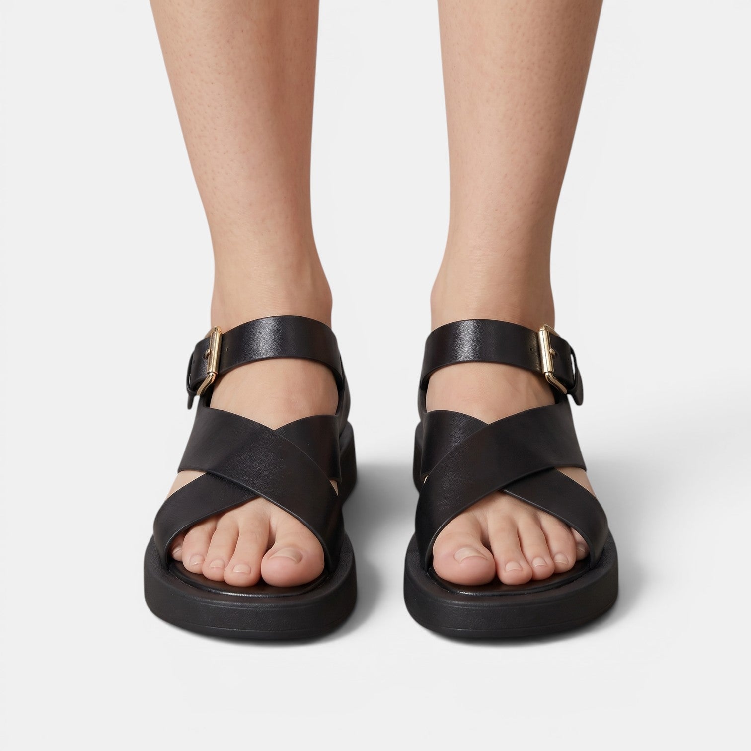 Aurazio Sandali Platform Pelle Incrocio Tacco Blocco per Donna
