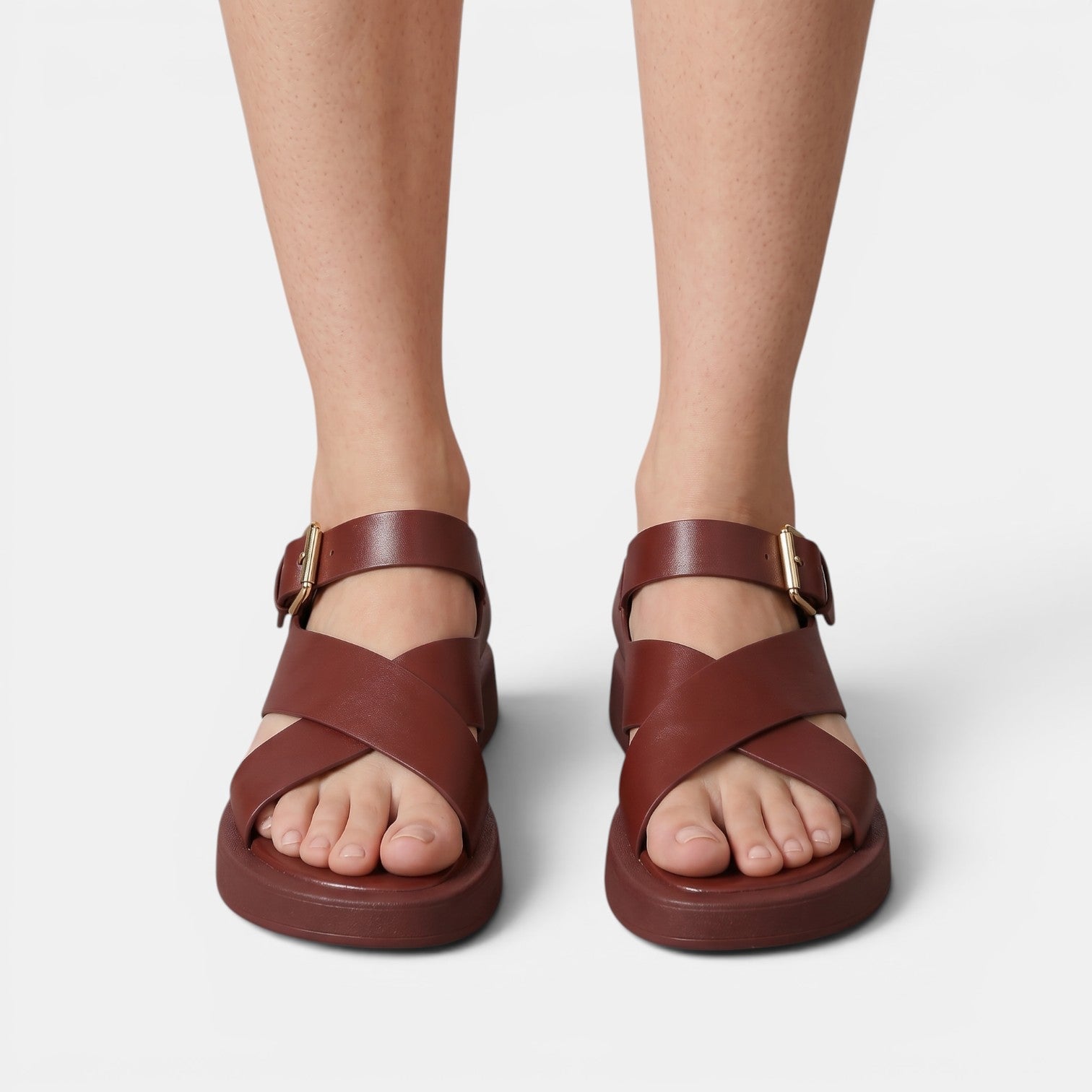 Aurazio Sandali Platform Pelle Incrocio Tacco Blocco per Donna