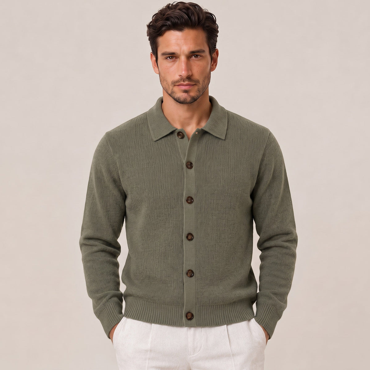Cardigan Uomo Misto Lana con Colletto Strutturato Caldo