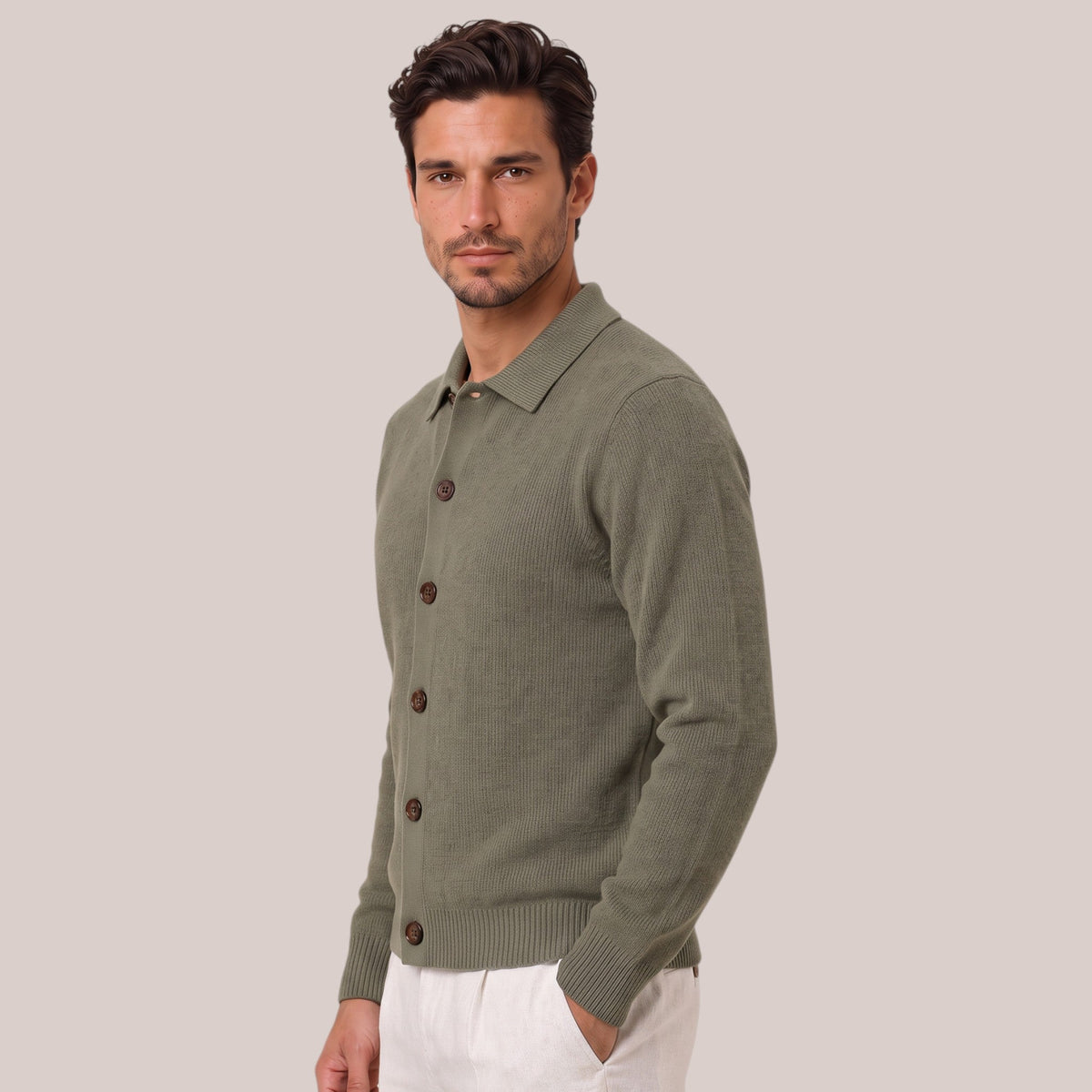 Cardigan Uomo Misto Lana con Colletto Strutturato Caldo