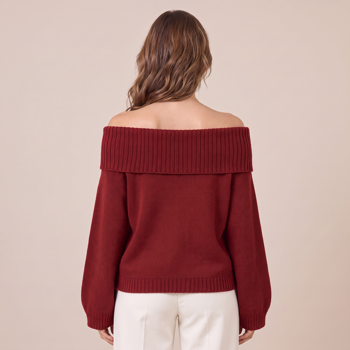 Maglione Donna Rilassato Spalle Scoperte in Maglia Morbida