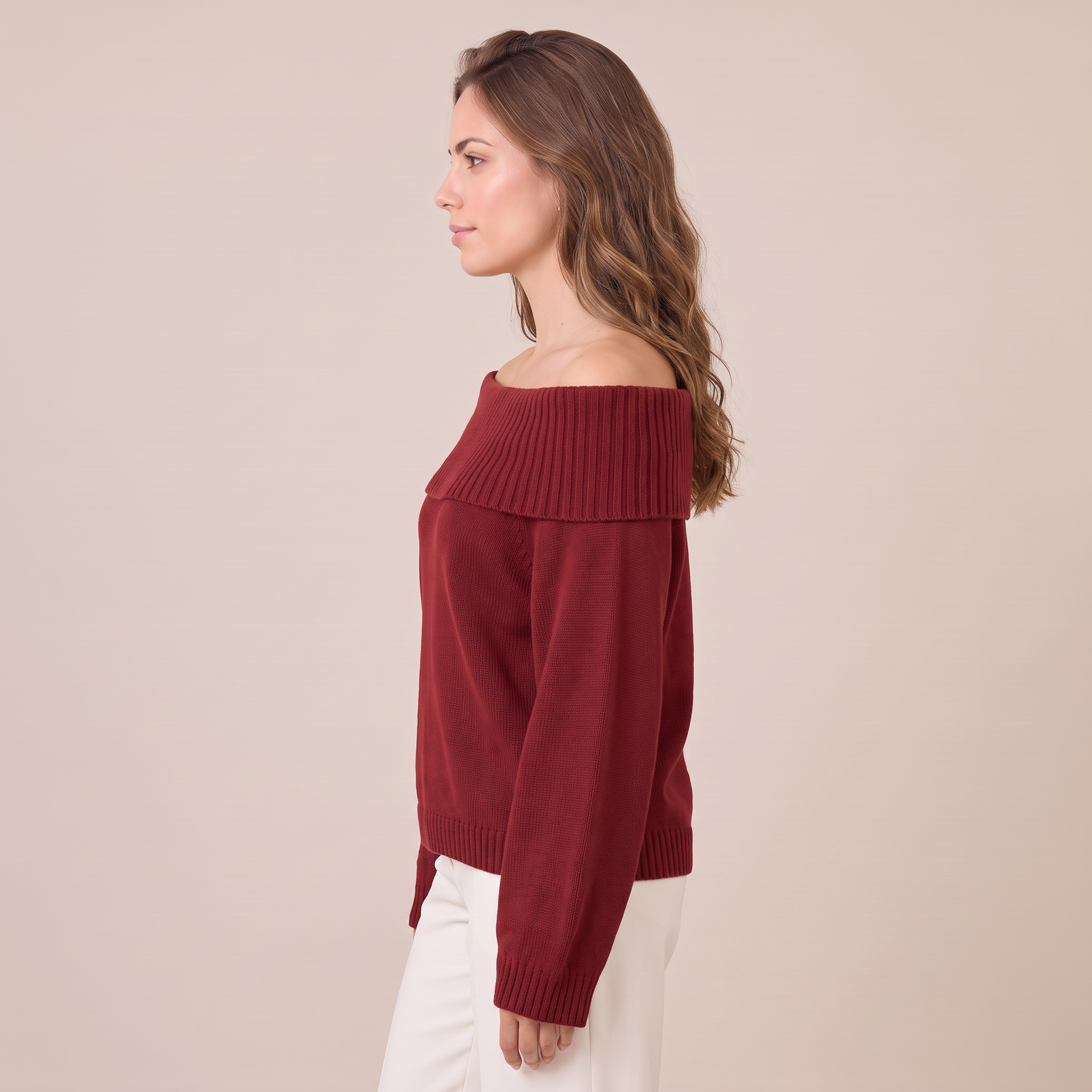 Maglione Donna Rilassato Spalle Scoperte in Maglia Morbida