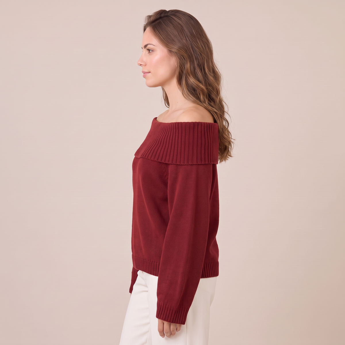 Maglione Donna Rilassato Spalle Scoperte in Maglia Morbida