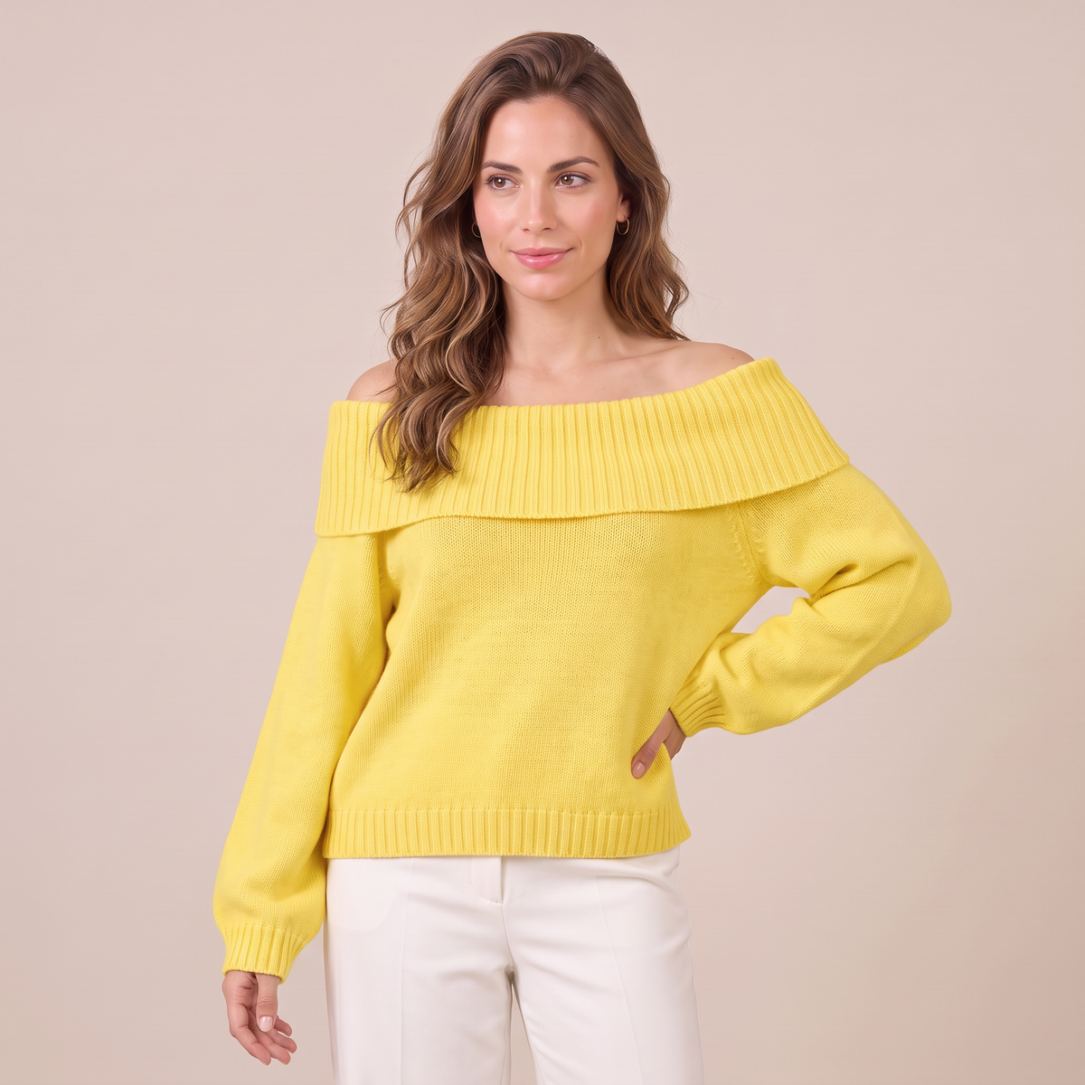 Maglione Donna Rilassato Spalle Scoperte in Maglia Morbida