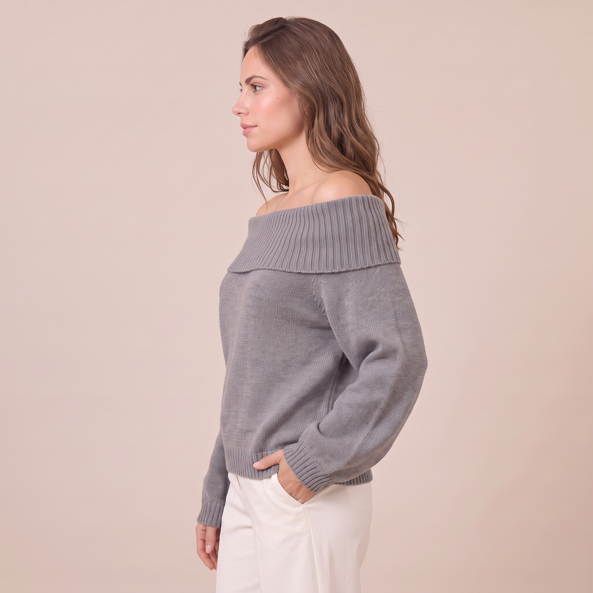 Maglione Donna Rilassato Spalle Scoperte in Maglia Morbida