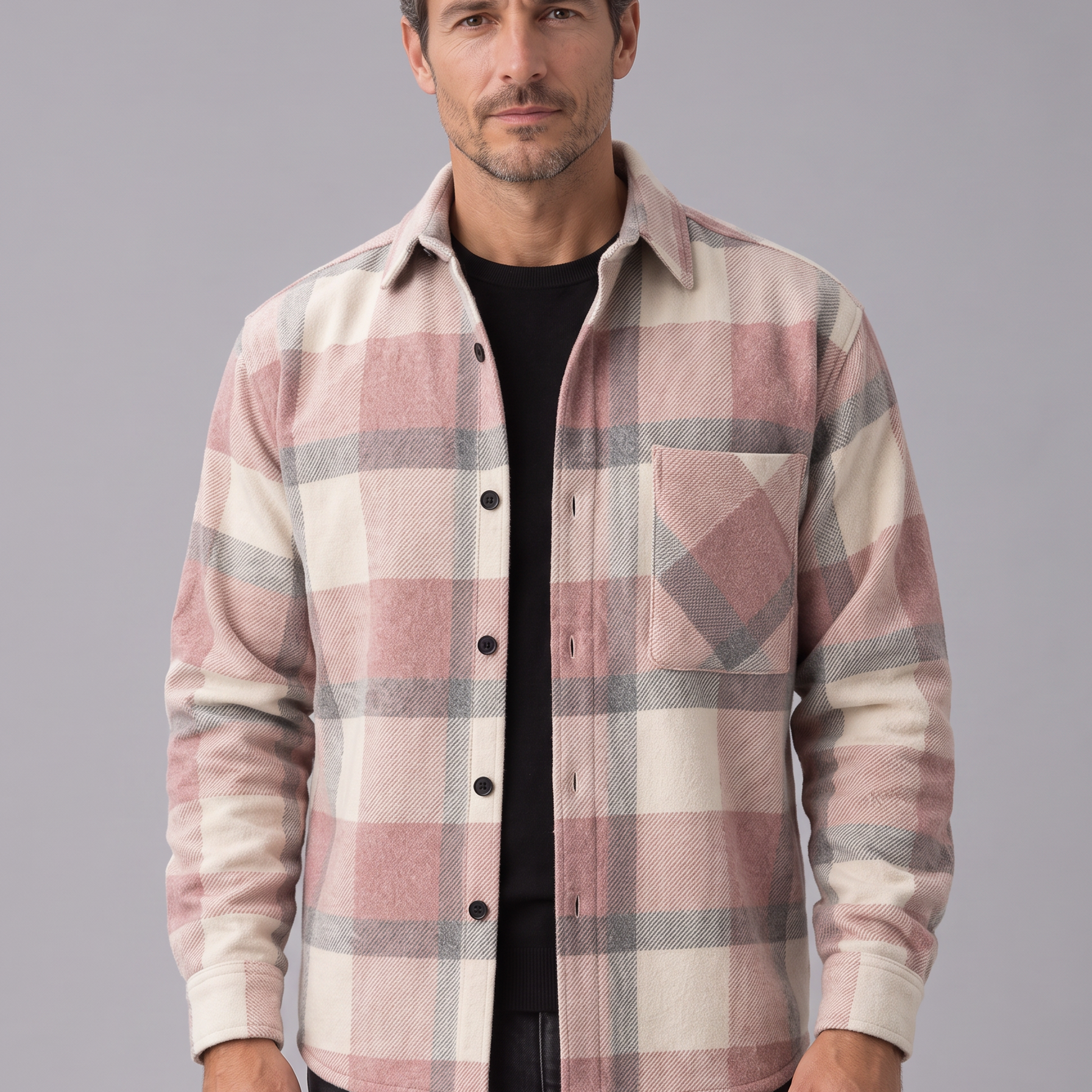 Camicia Giacca Uomo a Quadri Spazzolata Overshirt Taschino