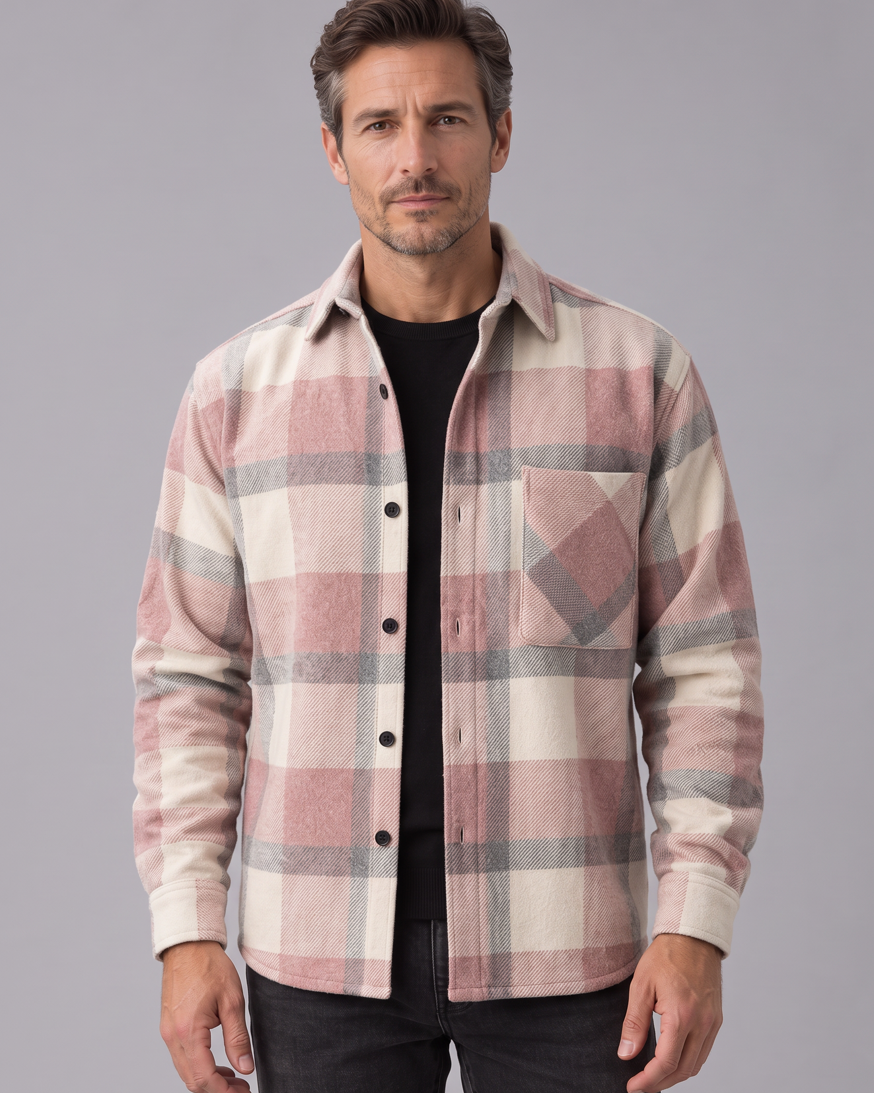 Camicia Giacca Uomo a Quadri Spazzolata Overshirt Taschino