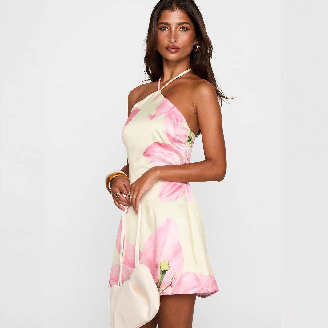 Aurazio Vestito Corto Floreale Scollo Halter Per Donna