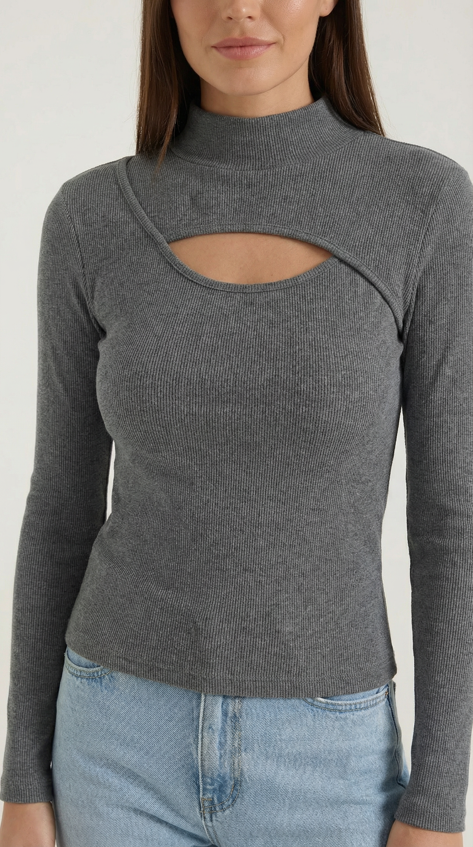 Aurazio Maglia a Maniche Lunghe con Tagli da Donna