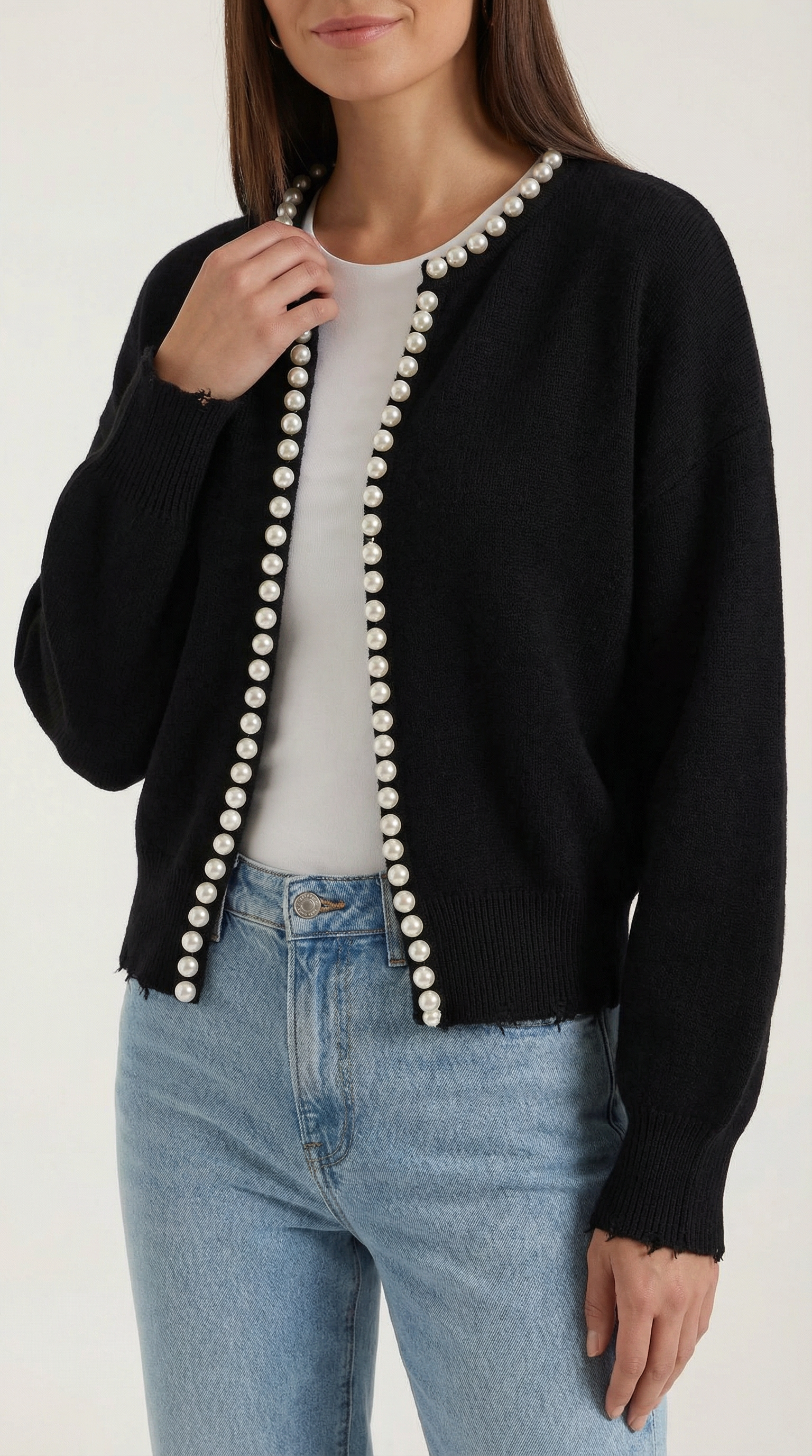 Cardigan Donna con Perle in Maglia Morbida Glamour