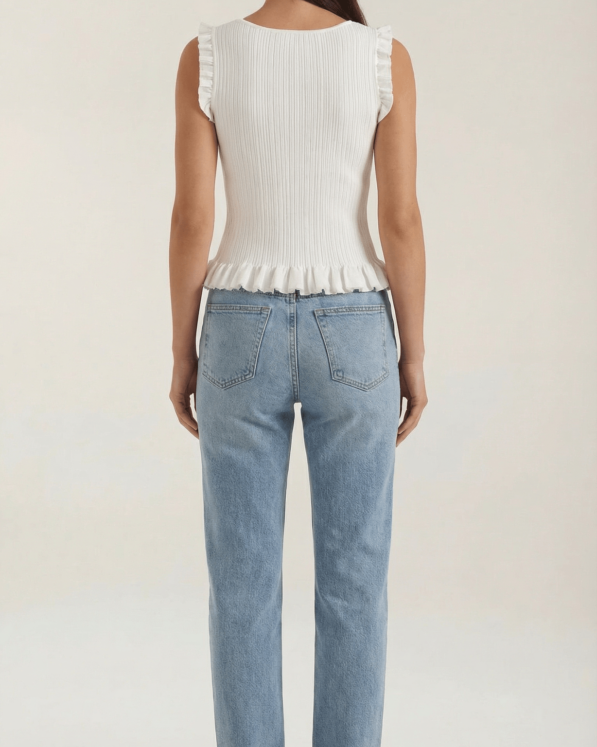 Aurazio Top in Maglia Costina con Volant da Donna