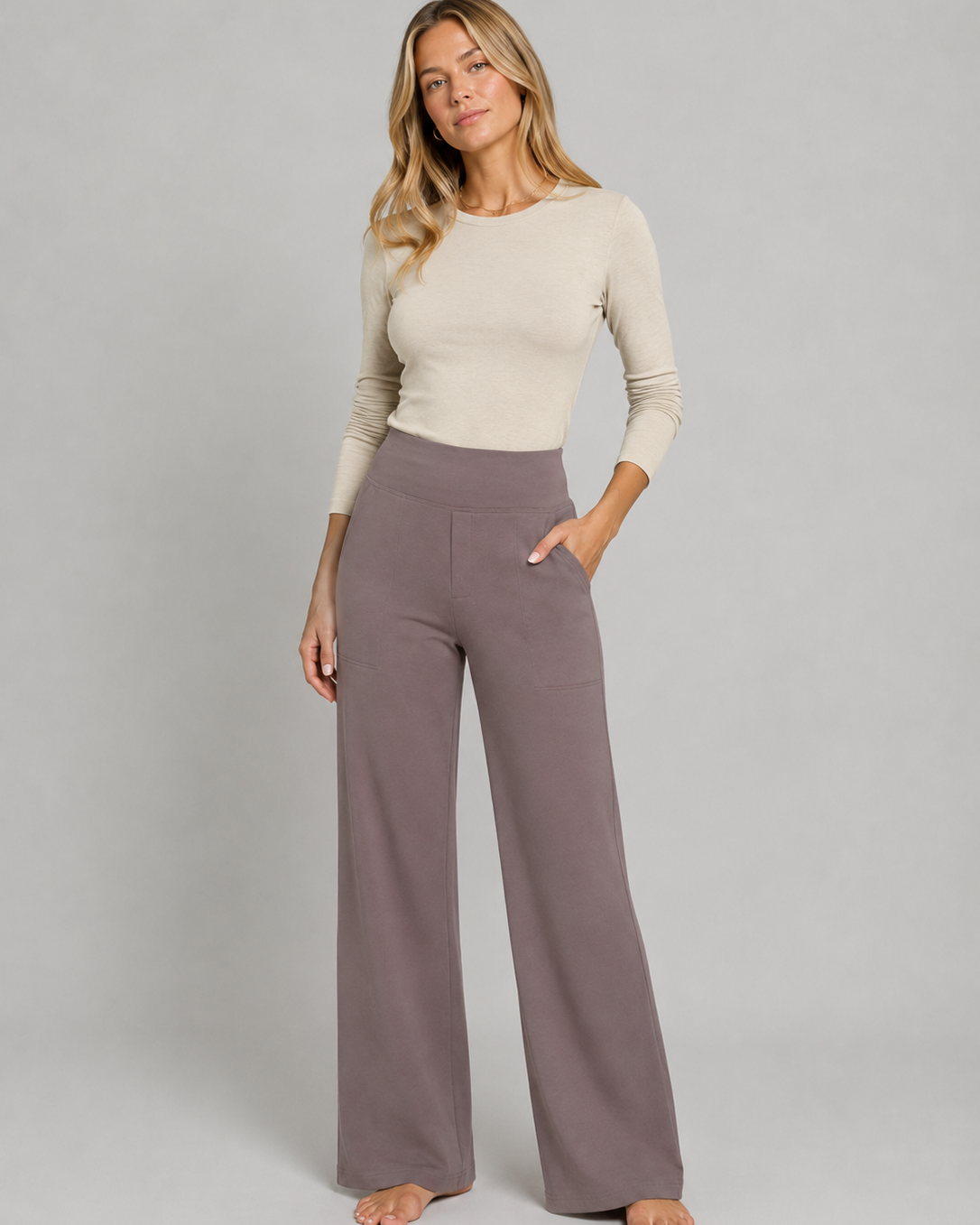 Pantaloni Donna Elasticizzati Gamba Dritta Vita Alta Comodi