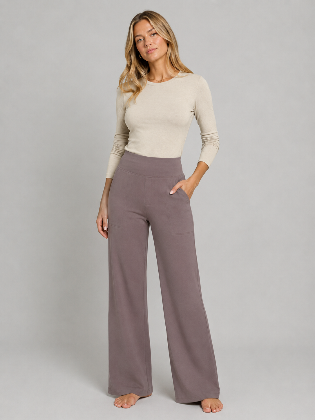 Pantaloni Donna Elasticizzati Gamba Dritta Vita Alta Comodi