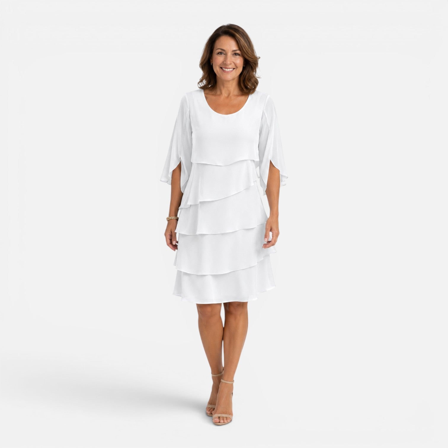 Abito Midi Donna in Chiffon a Strati Elegante