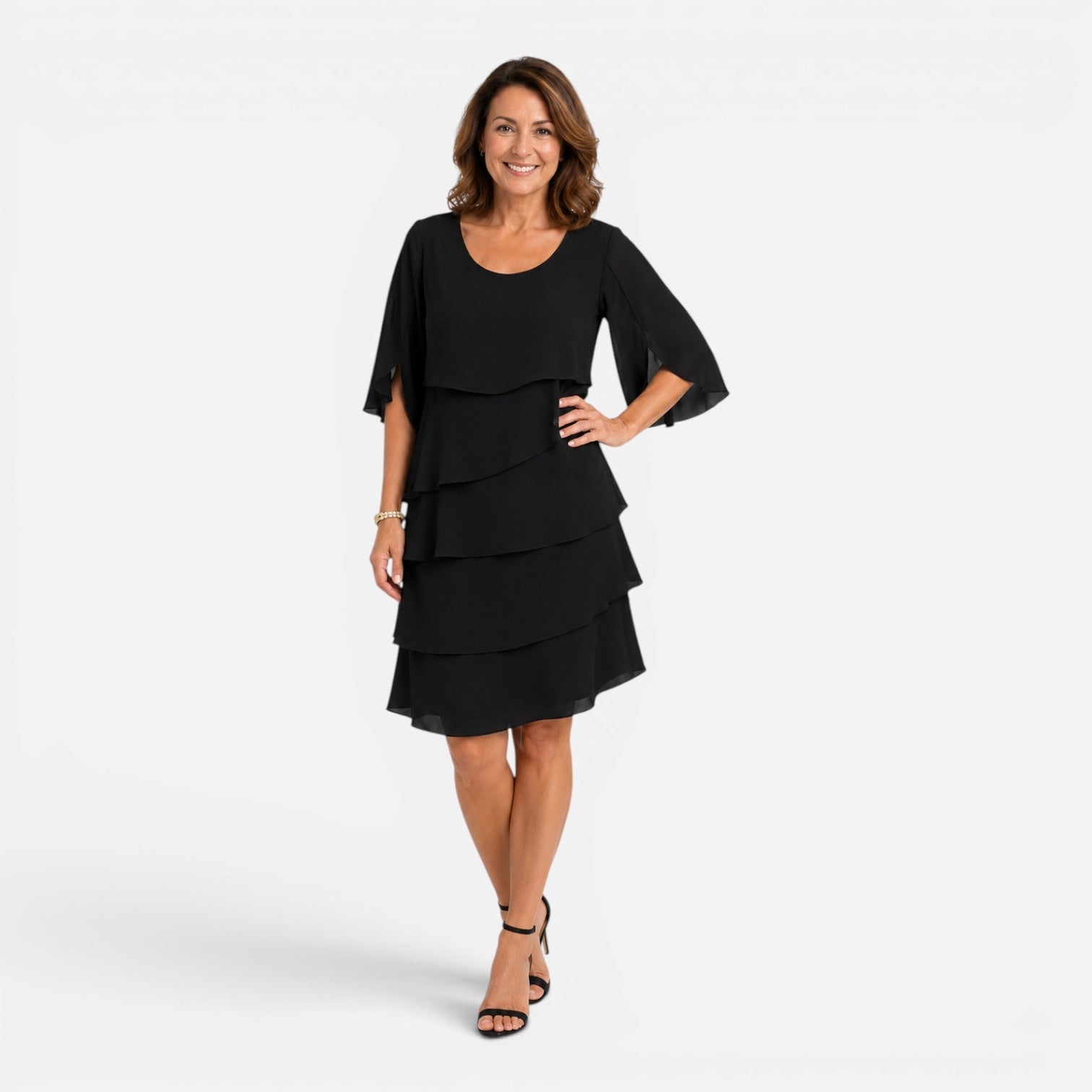 Abito Midi Donna in Chiffon a Strati Elegante