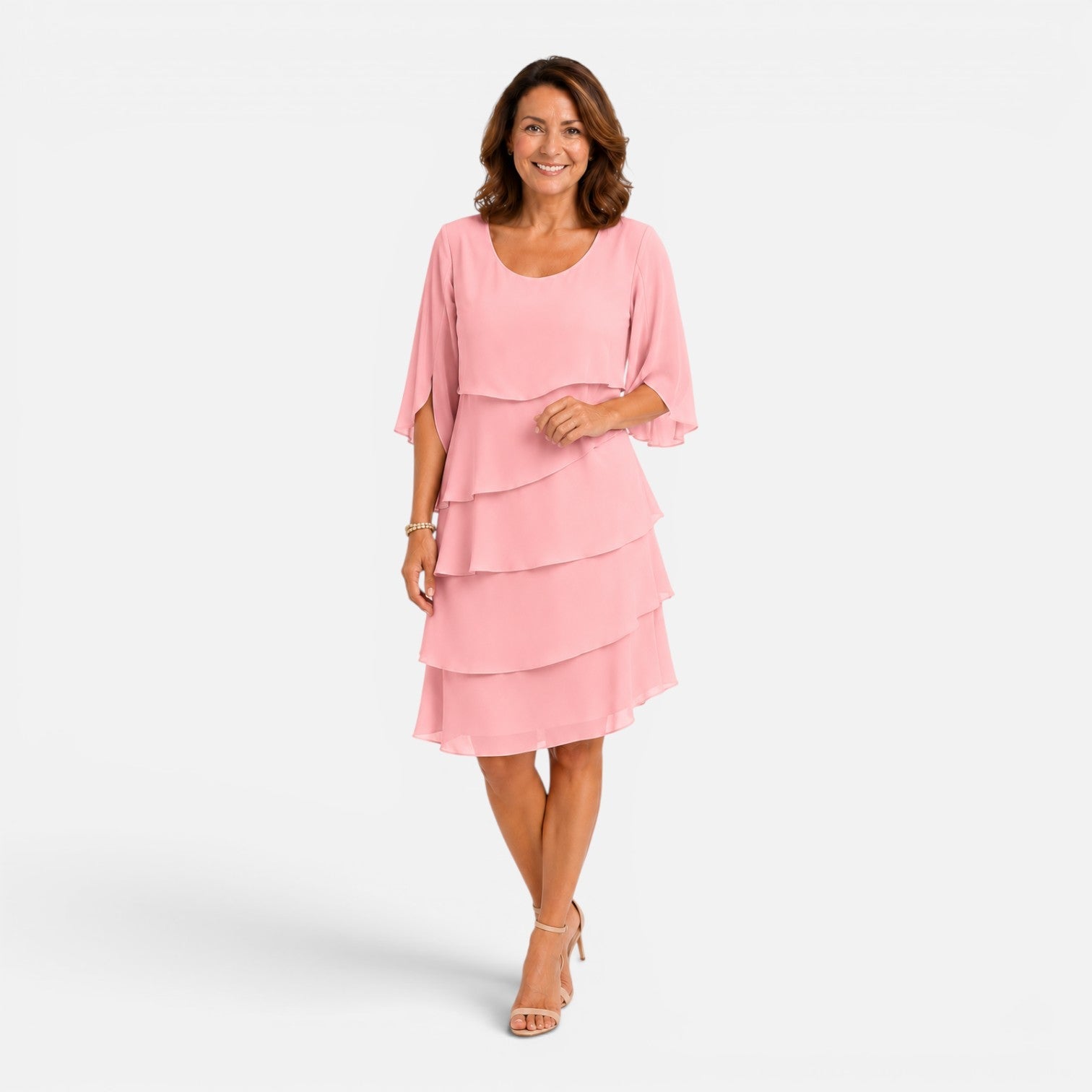 Abito Midi Donna in Chiffon a Strati Elegante
